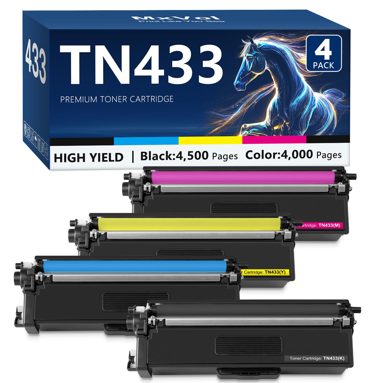 TN433 Toner Cartridge Set Replacement for Brother TN-433 TN431 MFC-L8900CDW | for MFC-L8900CDW MFC-L8610CDW HL-L8360CDW HL-L8260CDW HL-L9310CDW MFC L8895CDW L8905CDW Printer Toner
