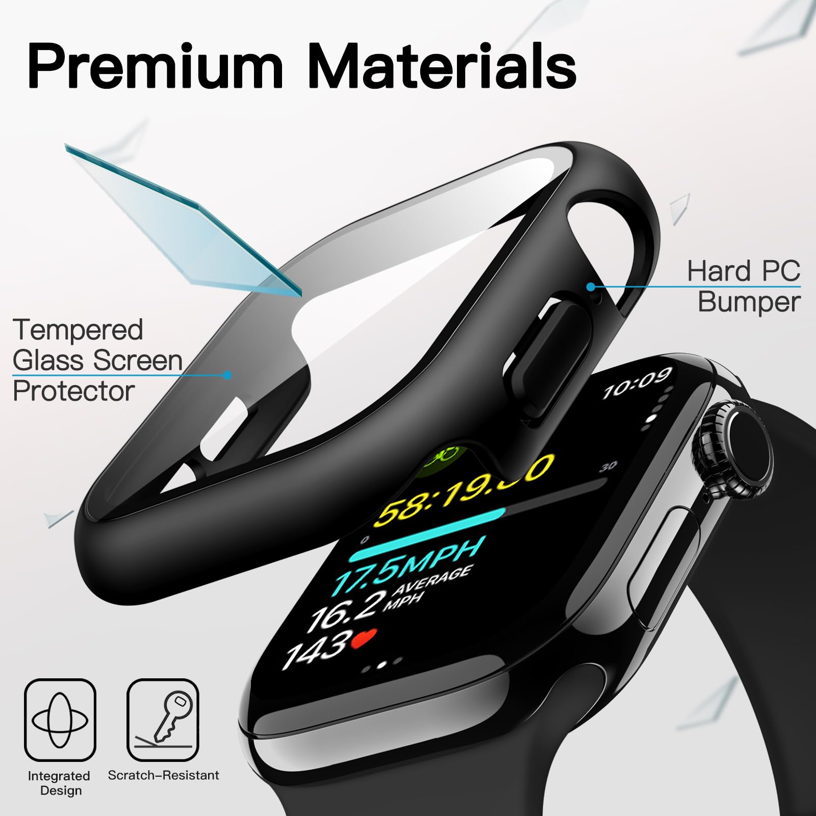 JETech Cover Impermeabile con Pellicola Protettiva per Apple Watch Series 11/10 46mm, Integrato Vetro Temperato Film PC Rigido Protettiva Completa Custodia, 2 Pacco (Nero)