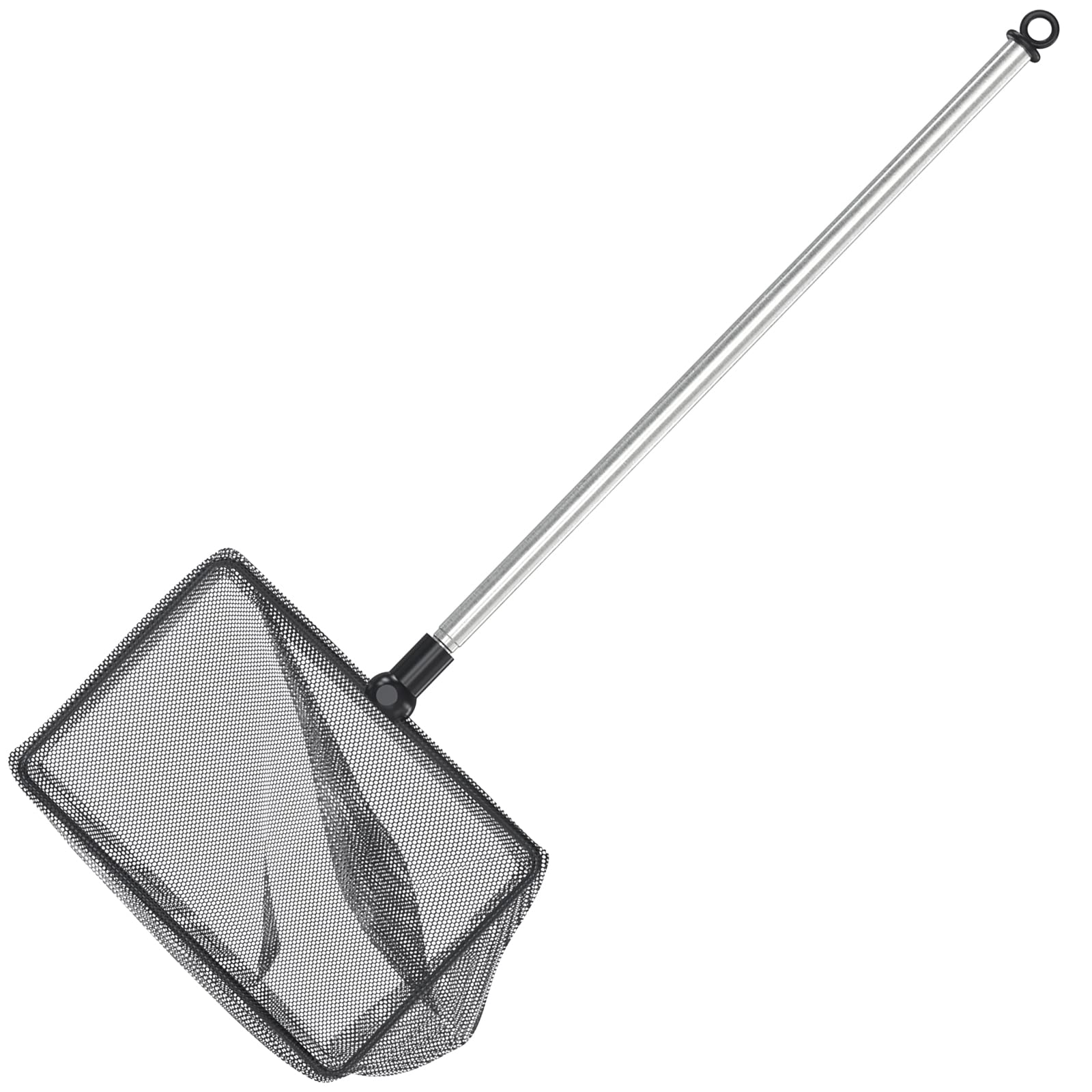 Pawfly 11,5 cm Aquarium Fischkescher mit Teleskop-Edelstahlgriff Größerer quadratischer Kescher mit weichem feinmaschigem Abschöpfungs-Reinigungsnetz für Aquarien, kleine Koi-Teiche und Pools