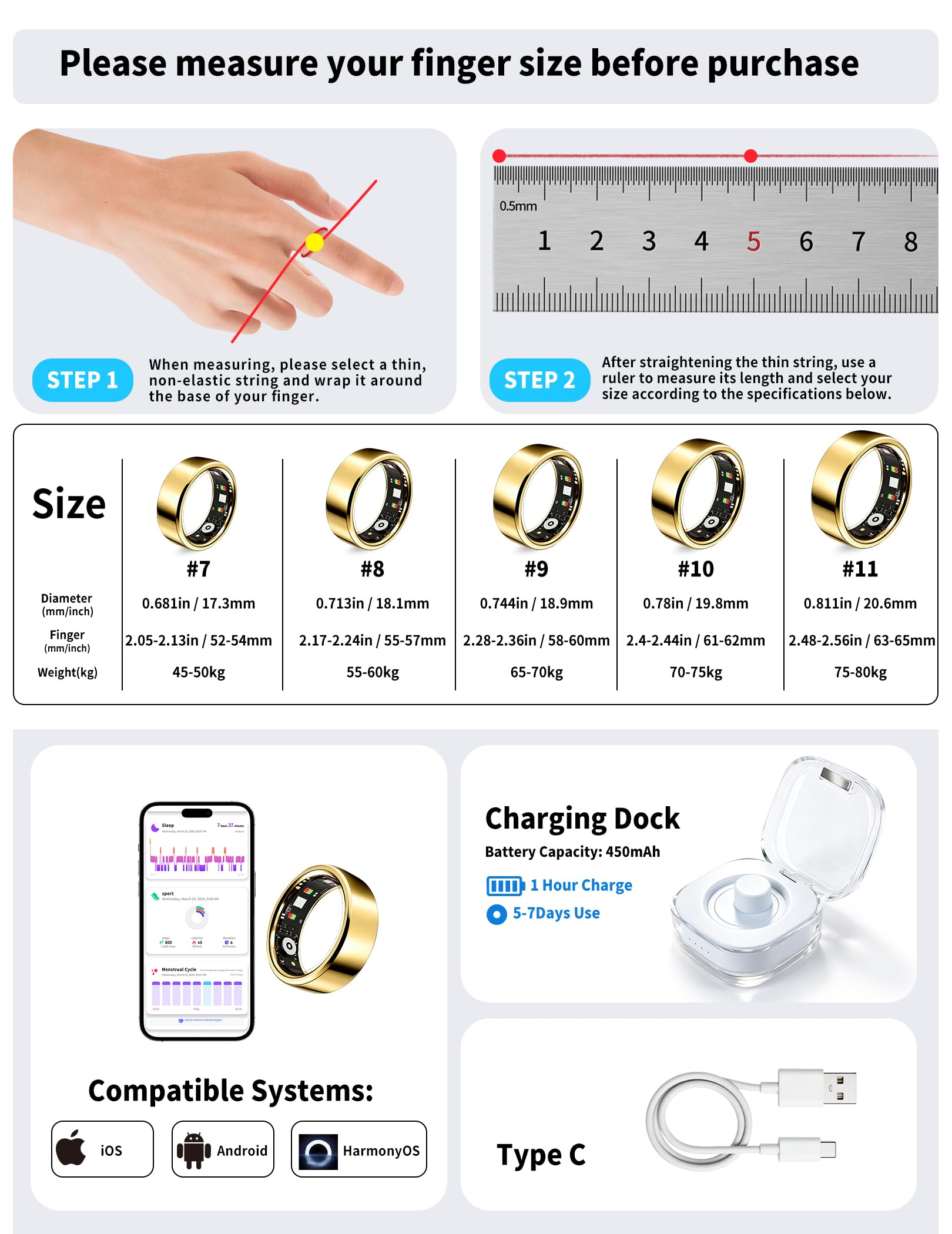 NewTrip Anillo inteligente para mujeres y hombres, rastreador de actividad física, frecuencia cardíaca, tendencias de sueño, 128 modos deportivos, control de gestos, seguimiento de ciclo IP68