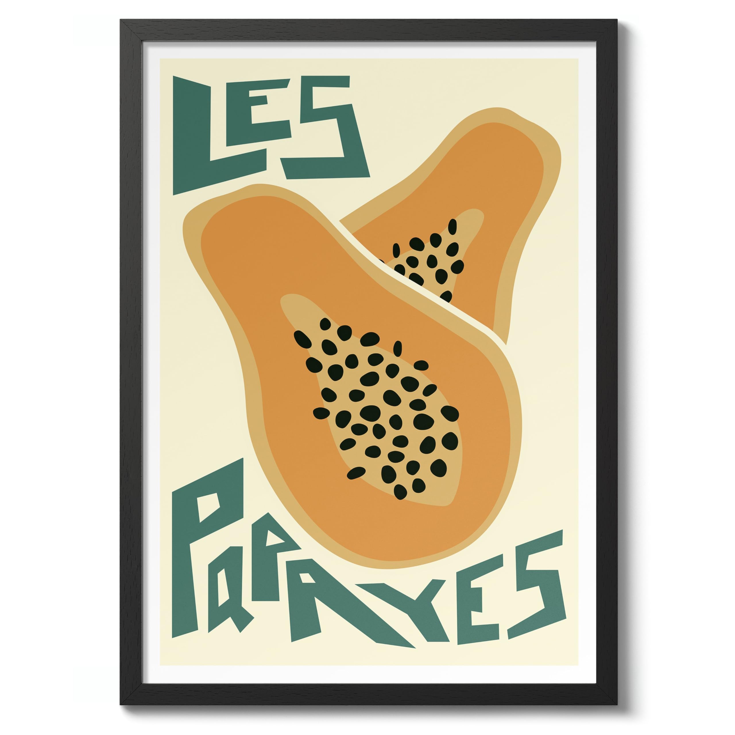 Papayas Print, Graphic Fruit Poster, Colourful Framed Wall Art, Kitchen Decor, Foodie Gift Idea, Archival Matte, A5 (Framed) - 21x14.8cm — image 1