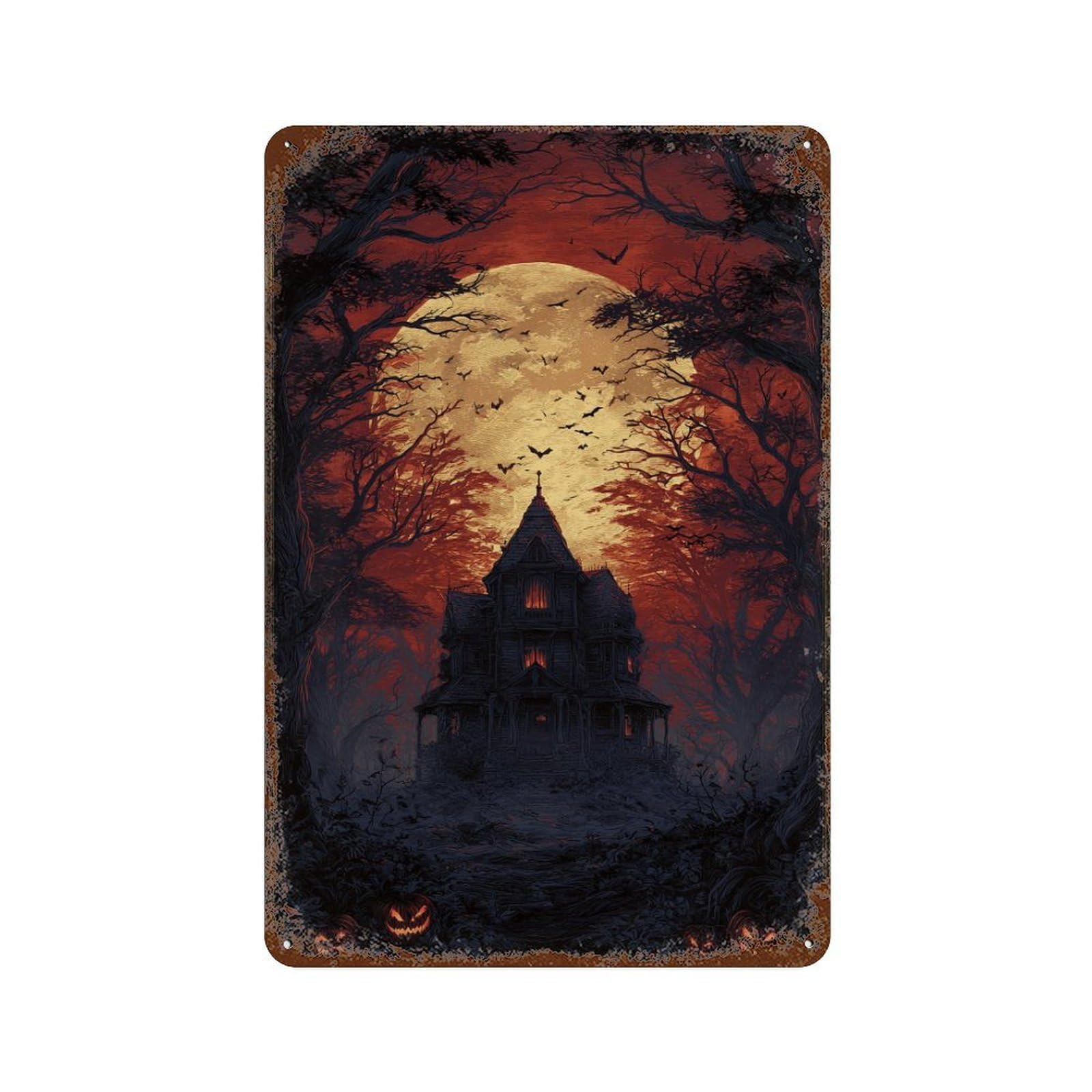 Retro Metal Sign with Halloween Haunted House -8 Design 11.8"x7.9", for Shed, Workshop And Garage Wall Decor, Old School Wall Decor