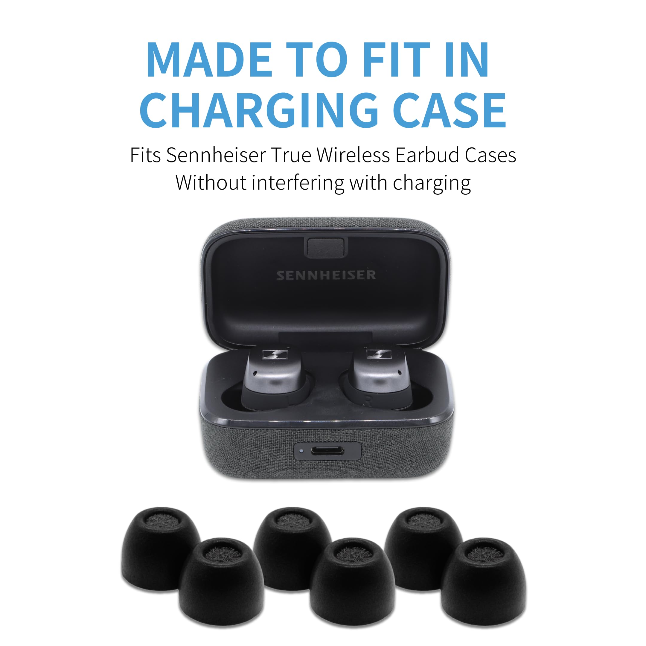 Comply Lot de 3 paires de bouchons d'oreilles en mousse de qualité supérieure compatibles avec Sennheiser Momentum (3 et 4) et ACCENTUM True Wireless, taille M, nouvelle version 2025 avec outil de