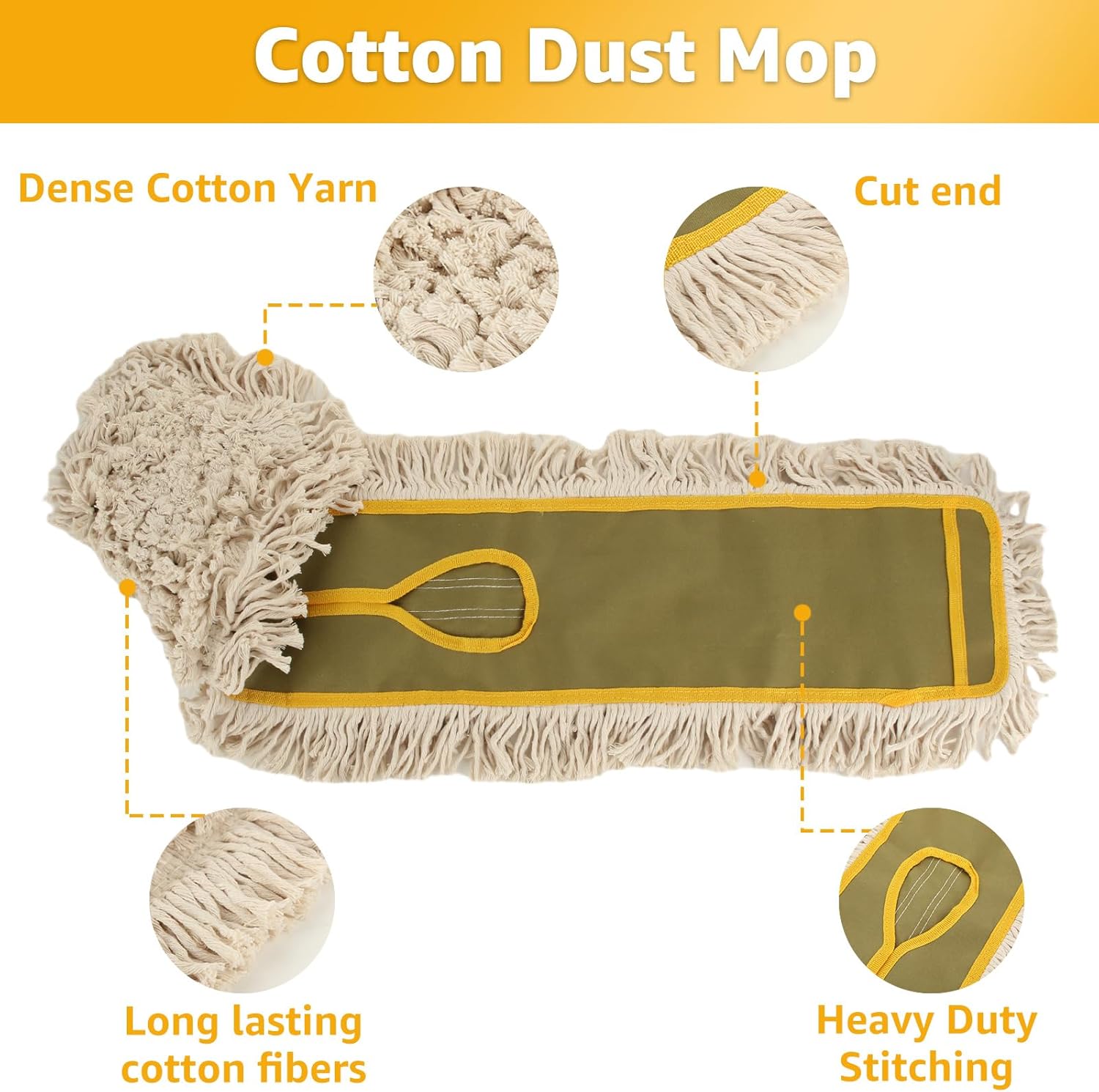YAYODS 3 Pack Dust Mop Replacement Head, 36'' Dust Mops for Floor Cleaning Replacement Reusable Industrial Cotton Dust Mop Refill for Hardwood Floors, Ceramic, Marble, Tile