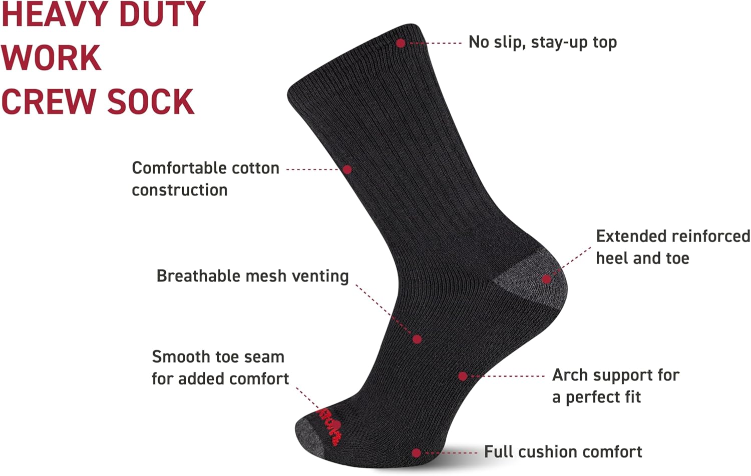 Wolverine mens Heavy Duty Work Crew Socks - 8 Pairs - Durable Poly Cotton Comfort - Image 5