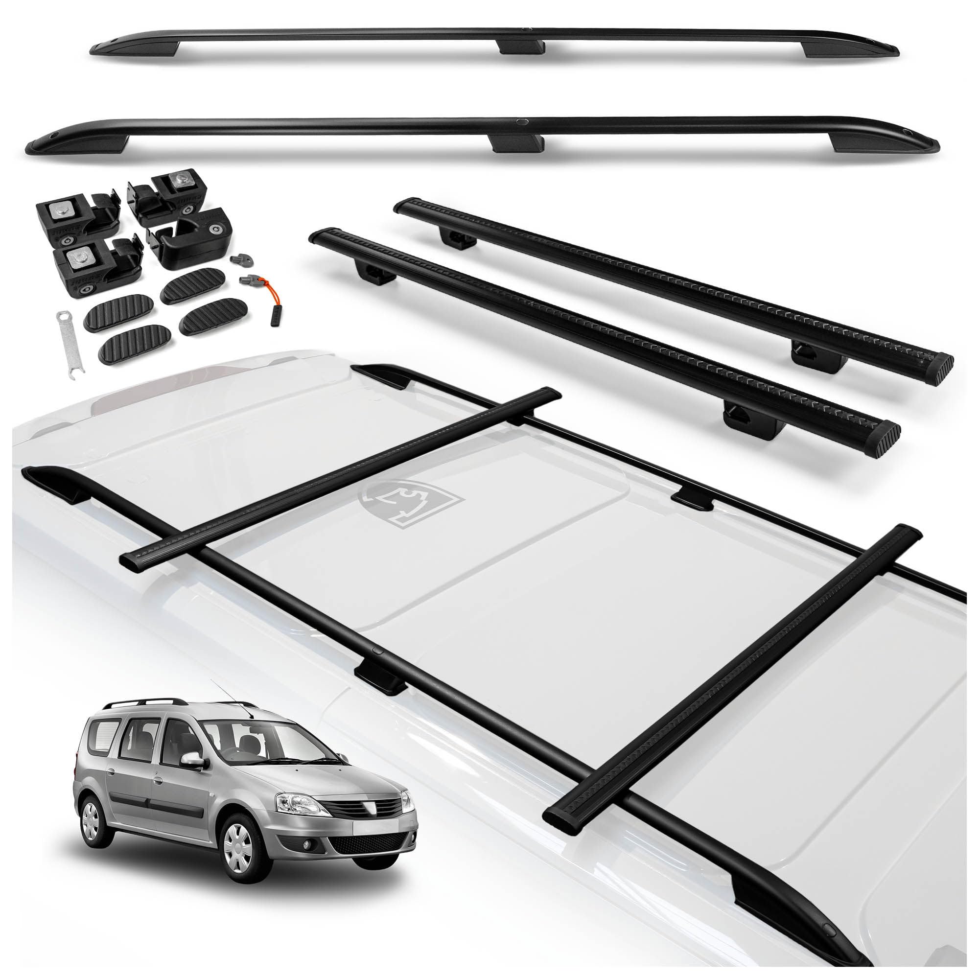 CHROMEMASTER | Barre Longitudinali Tetto e Barre Portatutto Compatibili con Dacia Logan MCV Station Wagon 2007-2013 | Kit Dedicato per il Trasporto di Carico, Attrezzature, Box e Piattaforma da Tetto
