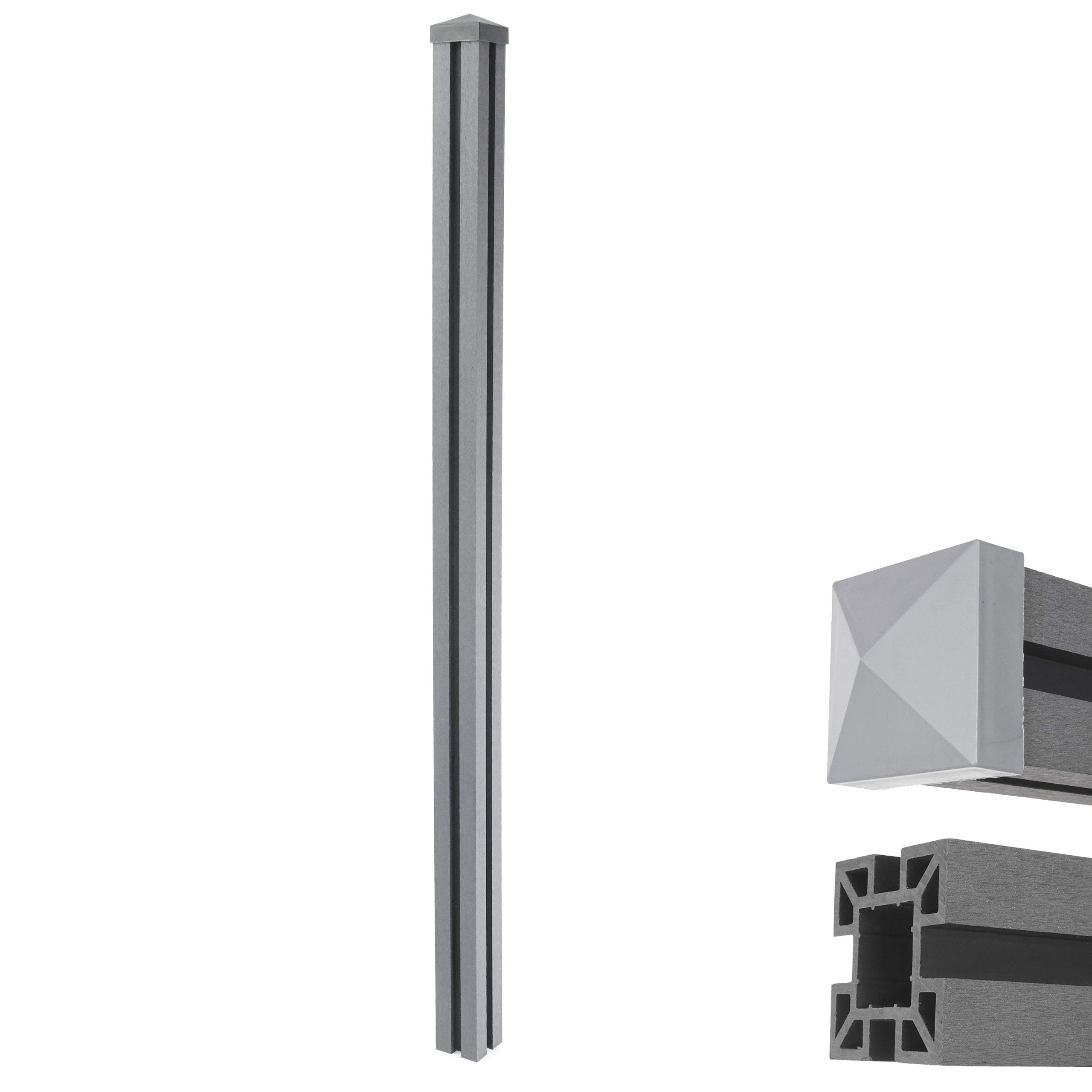 Mendler WPC-Pfosten Sarthe-WPC-Zaun, Pfeiler Pfahl, Stecksystem 1,88m - grau
