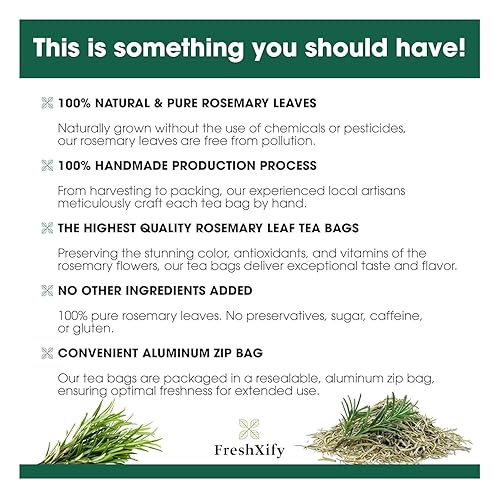 Miniatura 6 de Té de hierbas de romero premium, té de hierbas de romero 100% puro, sin gluten, sin aditivos, sin cafeína, vegano (120 bolsas de té)