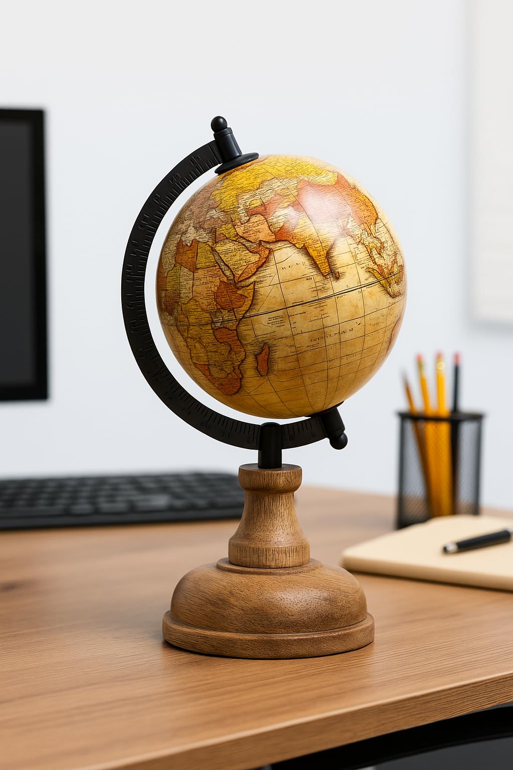 Home Décorative Educational Multicolour Globe with Wooden Base, 5 Inch Diameter Globe for Home Décor,Corporate Gifting,Study