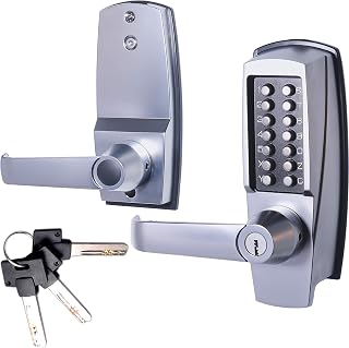 MX600 Mechanical Push Button Lever Lock, 60mm 2 3/8" Backset Latch, 13 Digit Keypad, Keyless Entry Commercial & Residential, Fits Standard 2 1/8" Pre-Drilled Holes, Satin Chrome