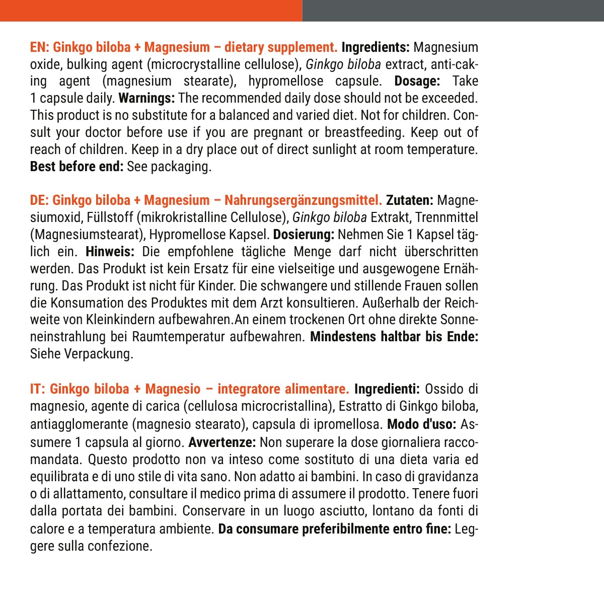 GymBeam Ginkgo Biloba e Magnesio Integratore 90 capsule, Riduce la Fatica, Aiuta la Sintesi Proteica, Implementa la Funzione della Psiche e del Sistema Nervoso - 60mg Ginkgo Biloba + 150mg Magnesio