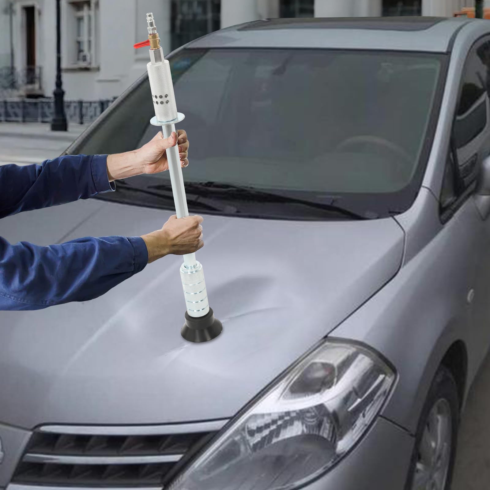 Outil de débosselage pour voiture à air comprimé - 620 mm Enlèvement de bosses sans peinture avec 3 ventouses (3-6 pouces), Marteau de débosselage pneumatique pour voiture/moto/carrosserie