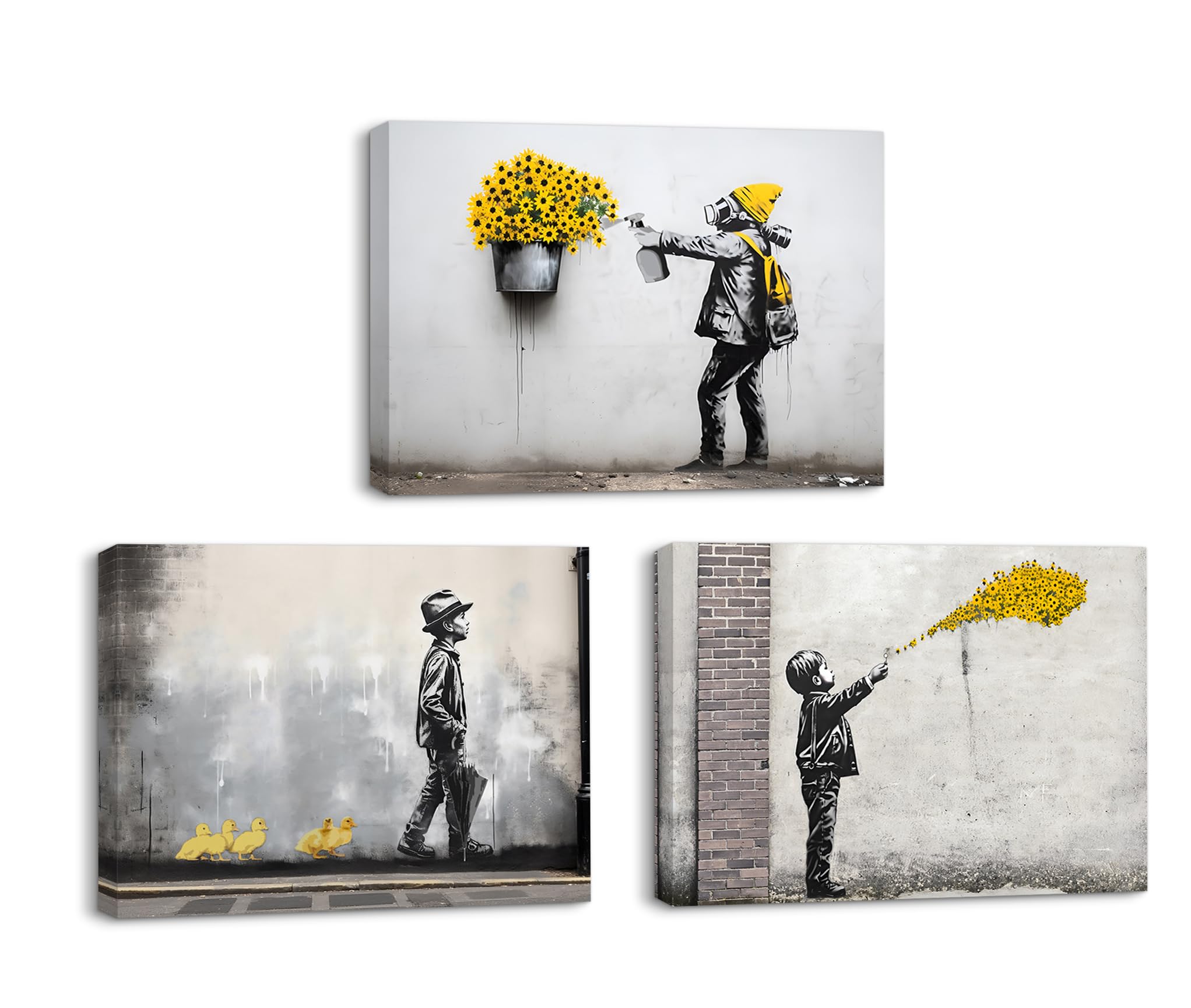 PIY PAINTING Obrazy na płótnie - Graffiti uliczne Nowoczesne obrazy malowane na szarym tle, drukowane na płótnie Oprawione obrazy - Dekoracje ścienne Płótno Wall Art do kuchni Salon - 3 sztuki 58x40cm