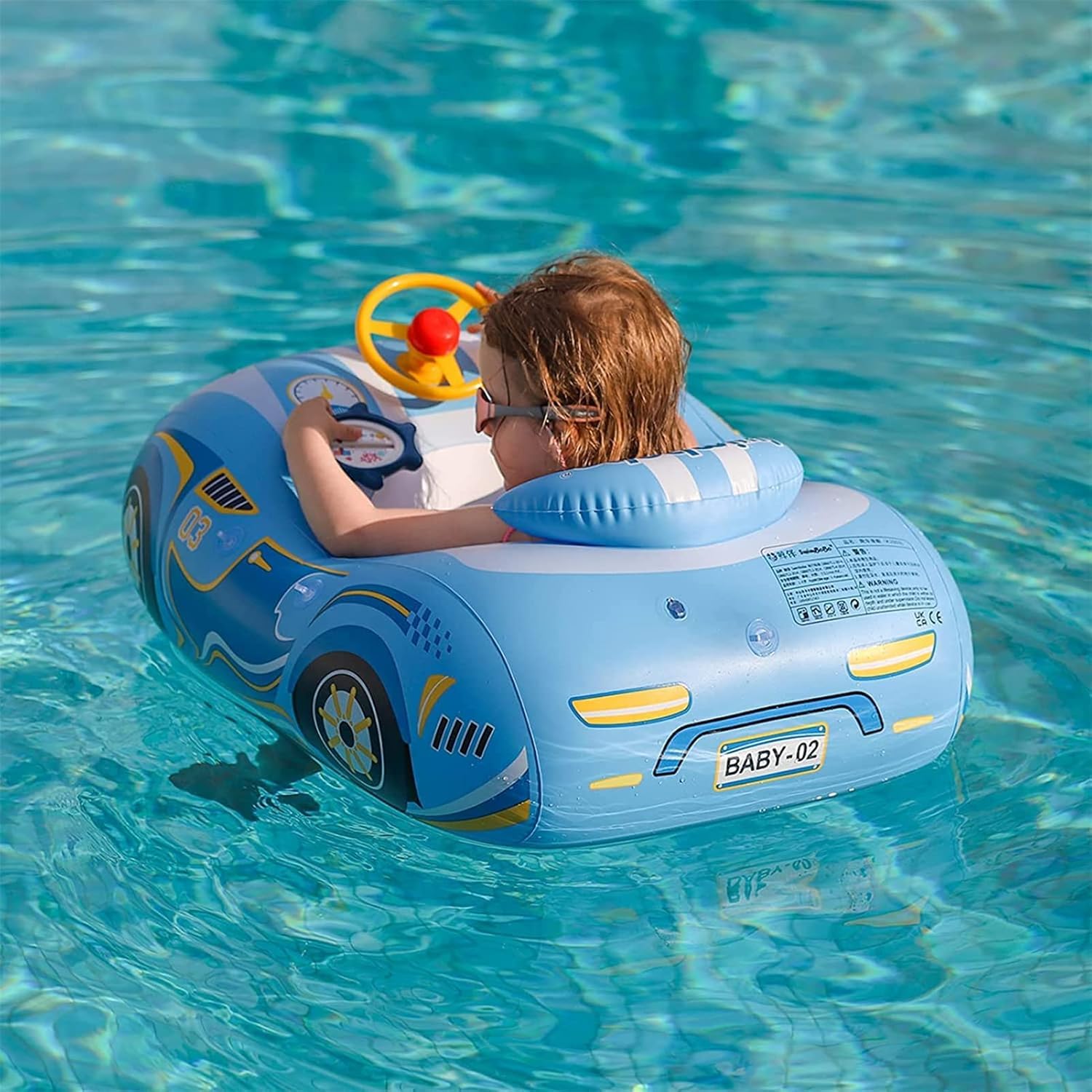 Toddler Pool Float with Seat Boat Inflatable Ride-on Car for Kids Outdoor Toys-image-47