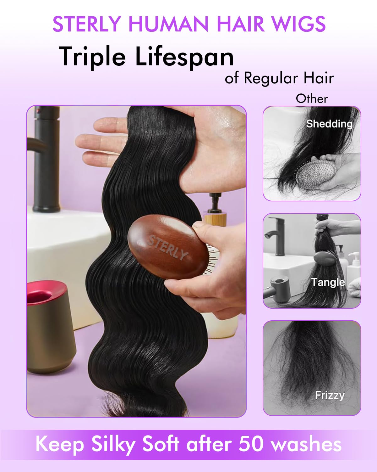 sterly V Part Wigs Human Hair 200% Density Body Wave Upgrade U Part Human Hair Wigs with Drawstring No Leave Out No Sew Glueless Clip In Half Wig Human Hair (Natural Black, 26 Inch)
