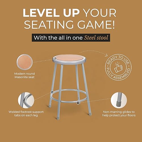 Miniatura 4 de OEF Furnishings Paquete de 2 taburetes de acero, gris, 24 pulgadas, no requiere montaje