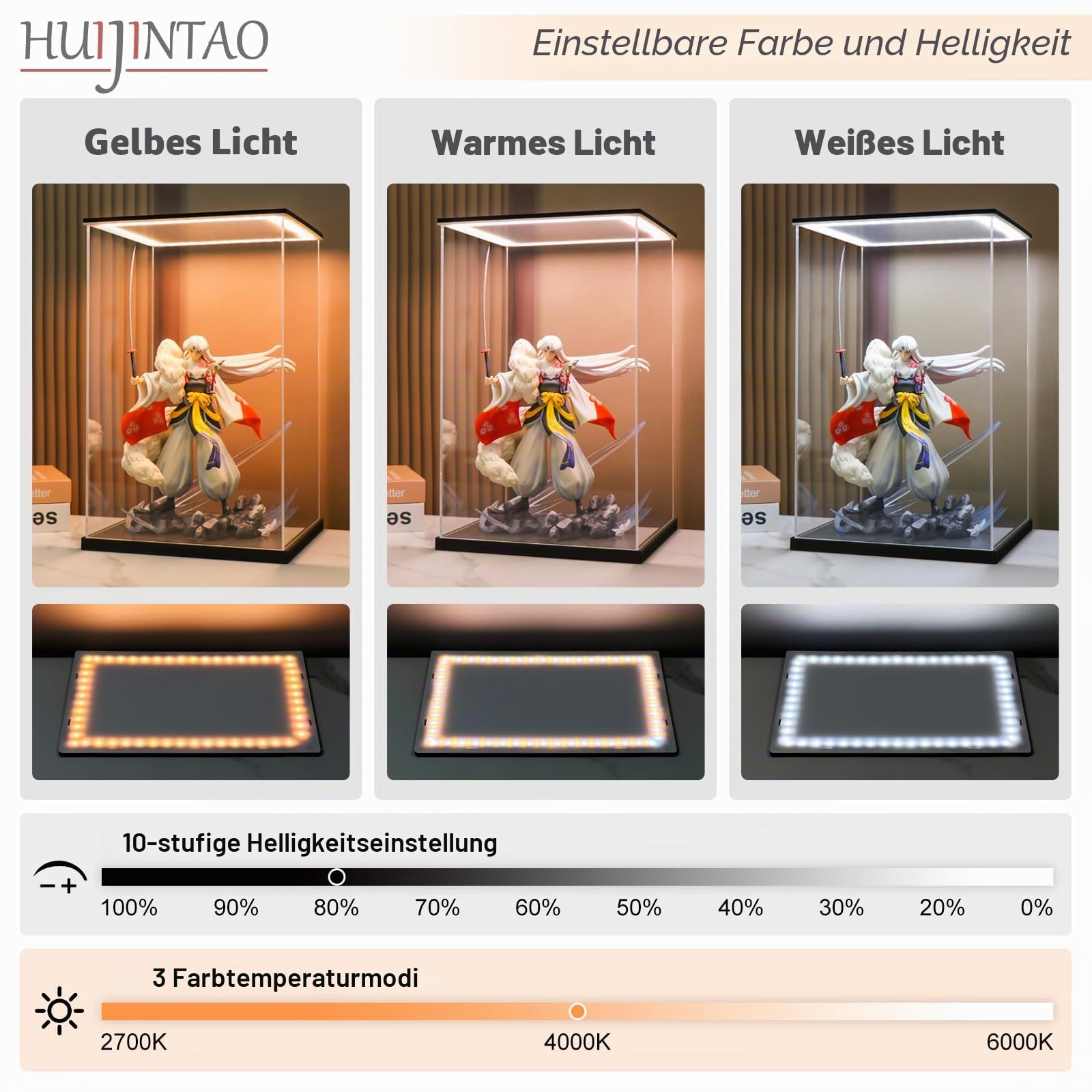 Acryl Vitrine / Schaukasten / Display Case für Figuren, Modellautos | mit LED Beleuchtung, Selbstmontage (30x15x15 cm)