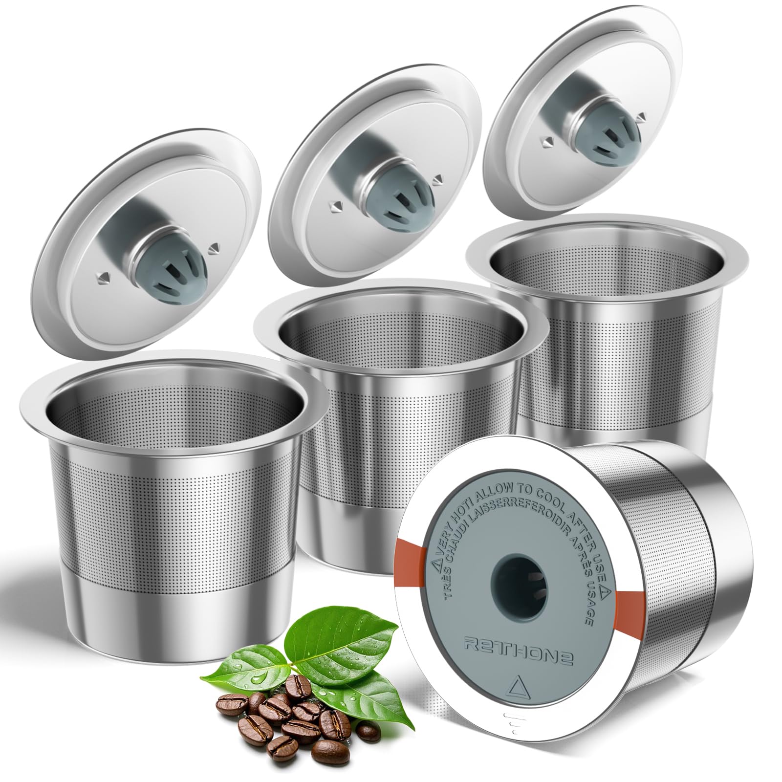 RETHONE K Cup - Cápsulas de café reutilizables, filtro de café reutilizables de acero inoxidable compatible con cafeteras Keurig 1.0 y 2.0, filtros de café recargables sin BPA (paquete de 4)