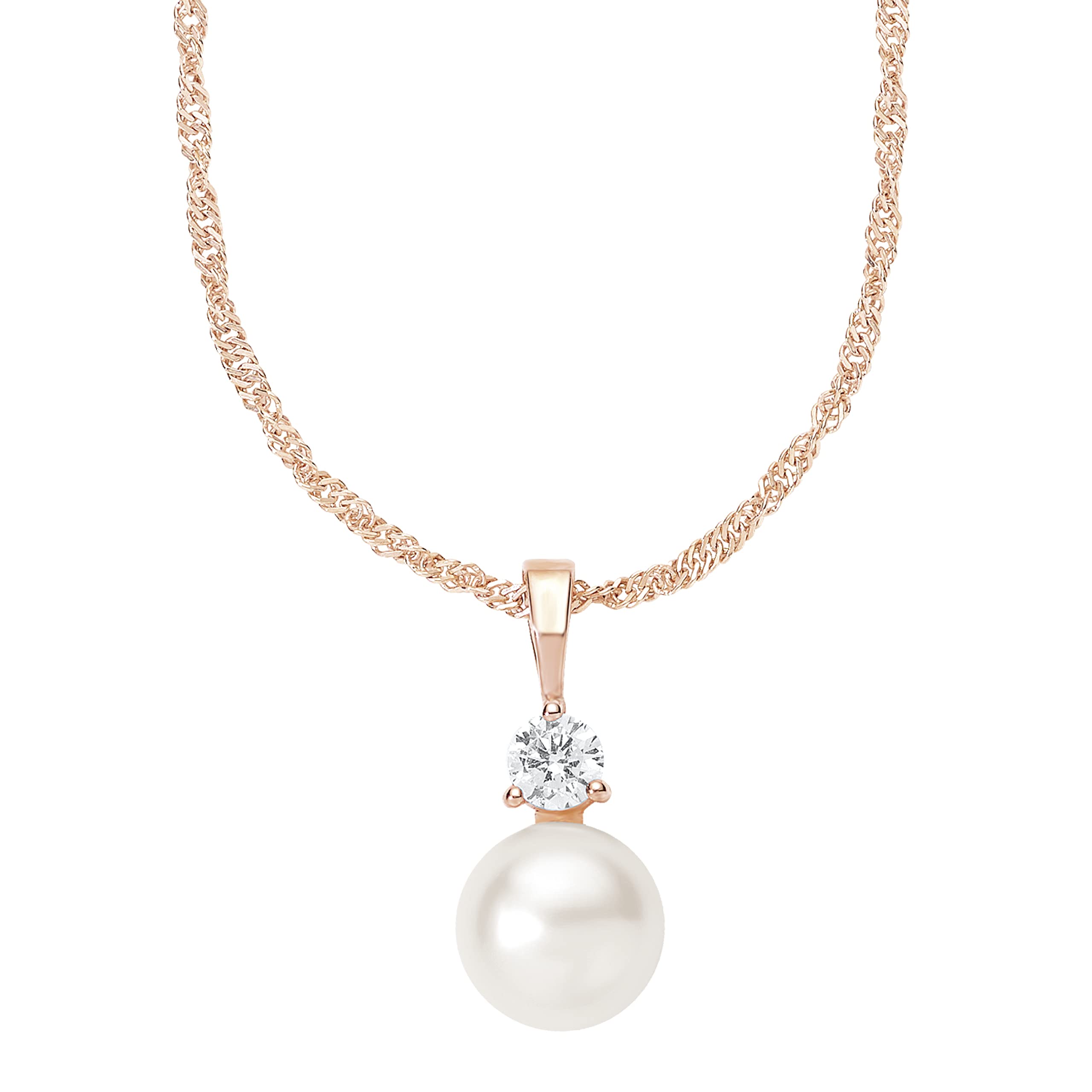 Amor Chain with pendant Women Sets, with Zirconia synth., with Wax Bead, 45 cm, Rosé, Comes in jewelry gift box, 9182466