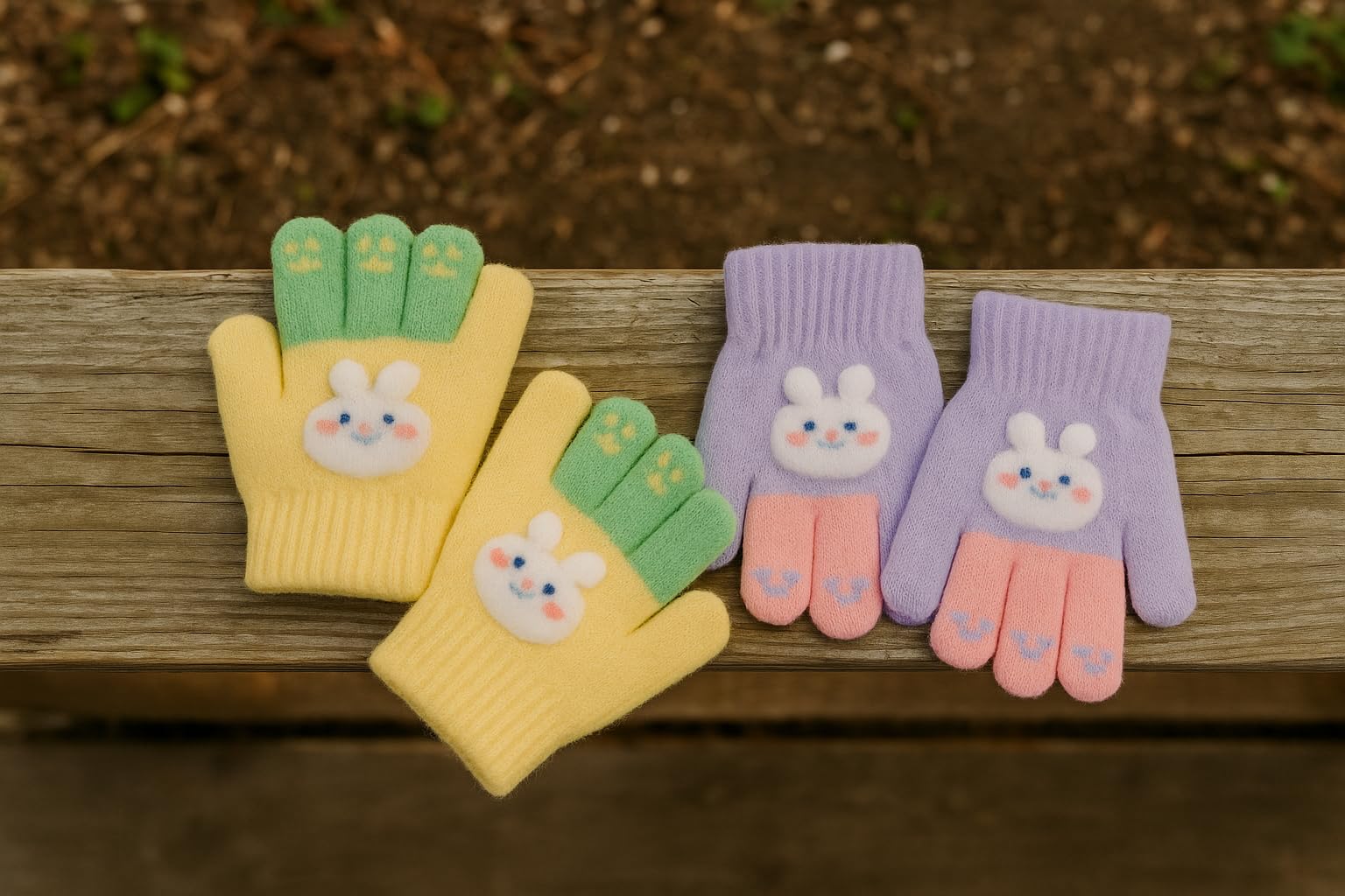 Lyonardo Winter Cold Weather Childern Girls Boys hand gloves Woolen (For age 5-10 years only) (Yellow and Light purple combo, 5-10 YEARS) - Image 2 thumbnail