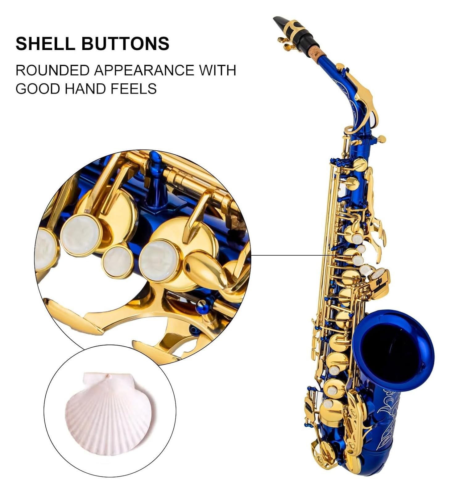 Przyciski muszli, instrumenty muzyczne, saksofon,Eb Alto Brass E Flat 802 Instrument dęty drewniany z wyciorem ściereczka rękawiczki pasek wyściełany futerał,Alto,(Blue)