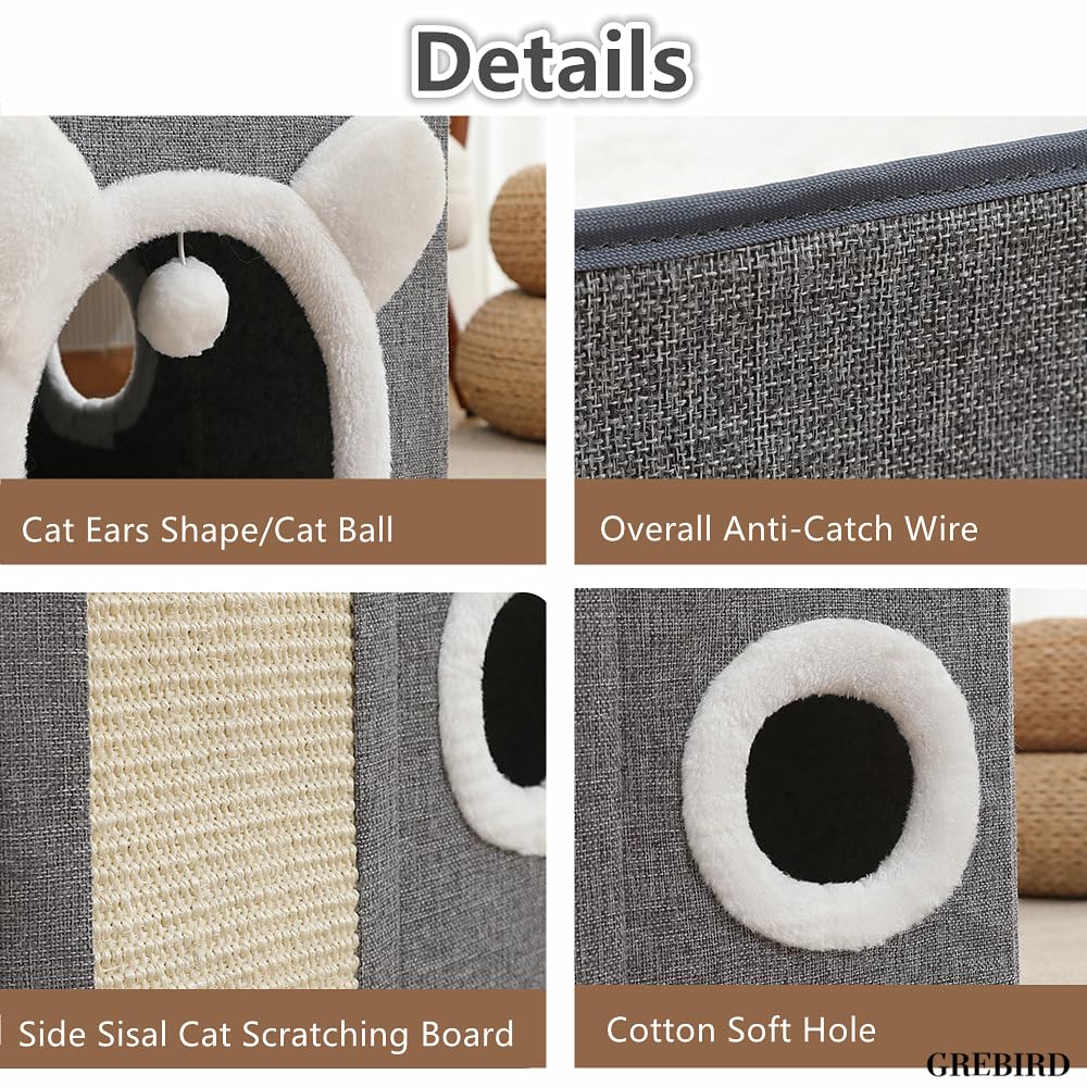 منزل للقطط من جريبيرد، سرير للحيوانات الاليفة قابل للطي مع وسادة خدش وكرة معلقة وكهف مخبأ، عش مكعب للقطط الصغيرة، شقق برج القطط، بيت نشاط للقطط وسرير الحيوانات الاليفة المغطى ومركز لعب مقعد القطط