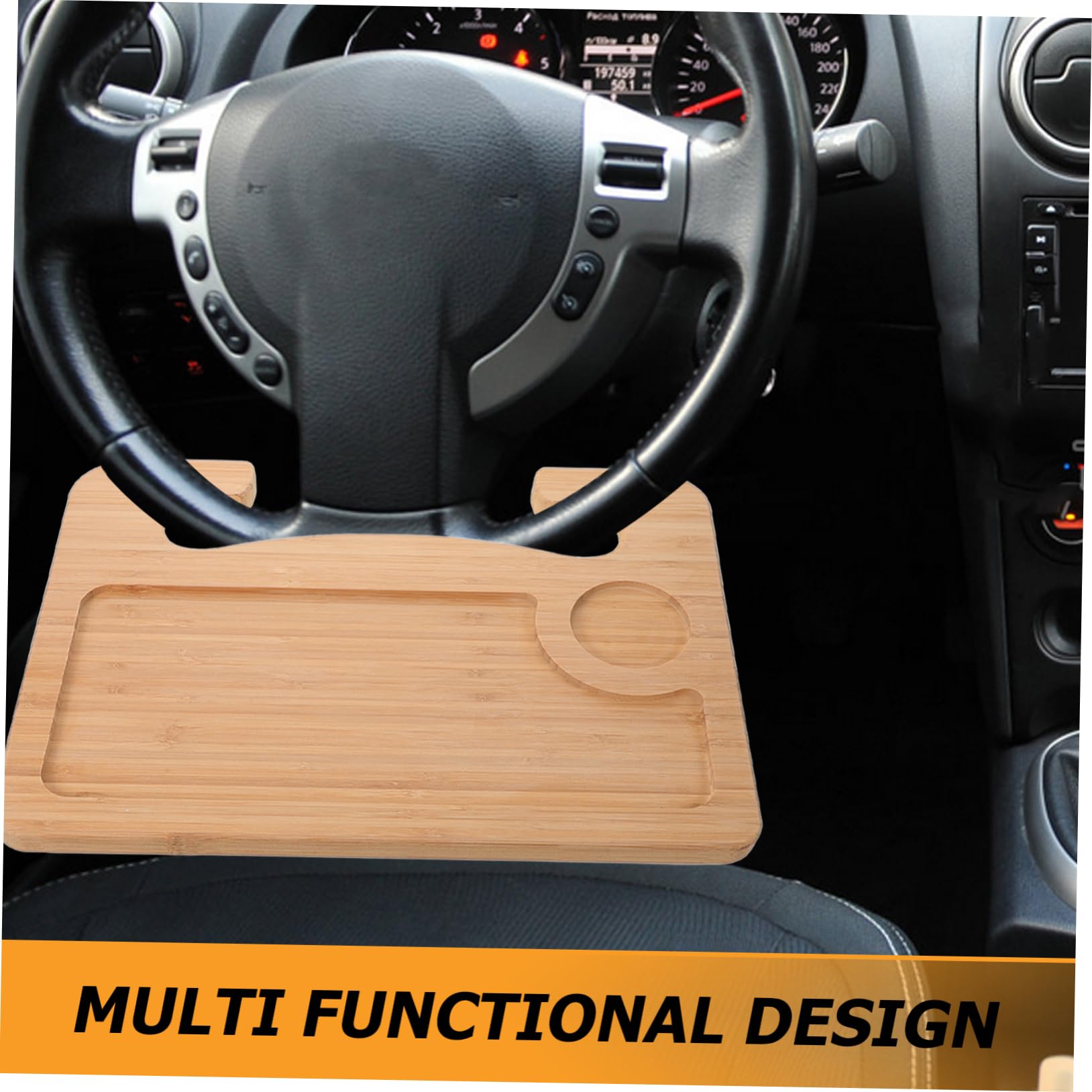 PRETYZOOM Mesa de Bandeja de Madera para Volante de Coche Soporte Estable y Portátil, Organizador Elegante para Botellas y Uso Cómodo en Carretera y Hogar