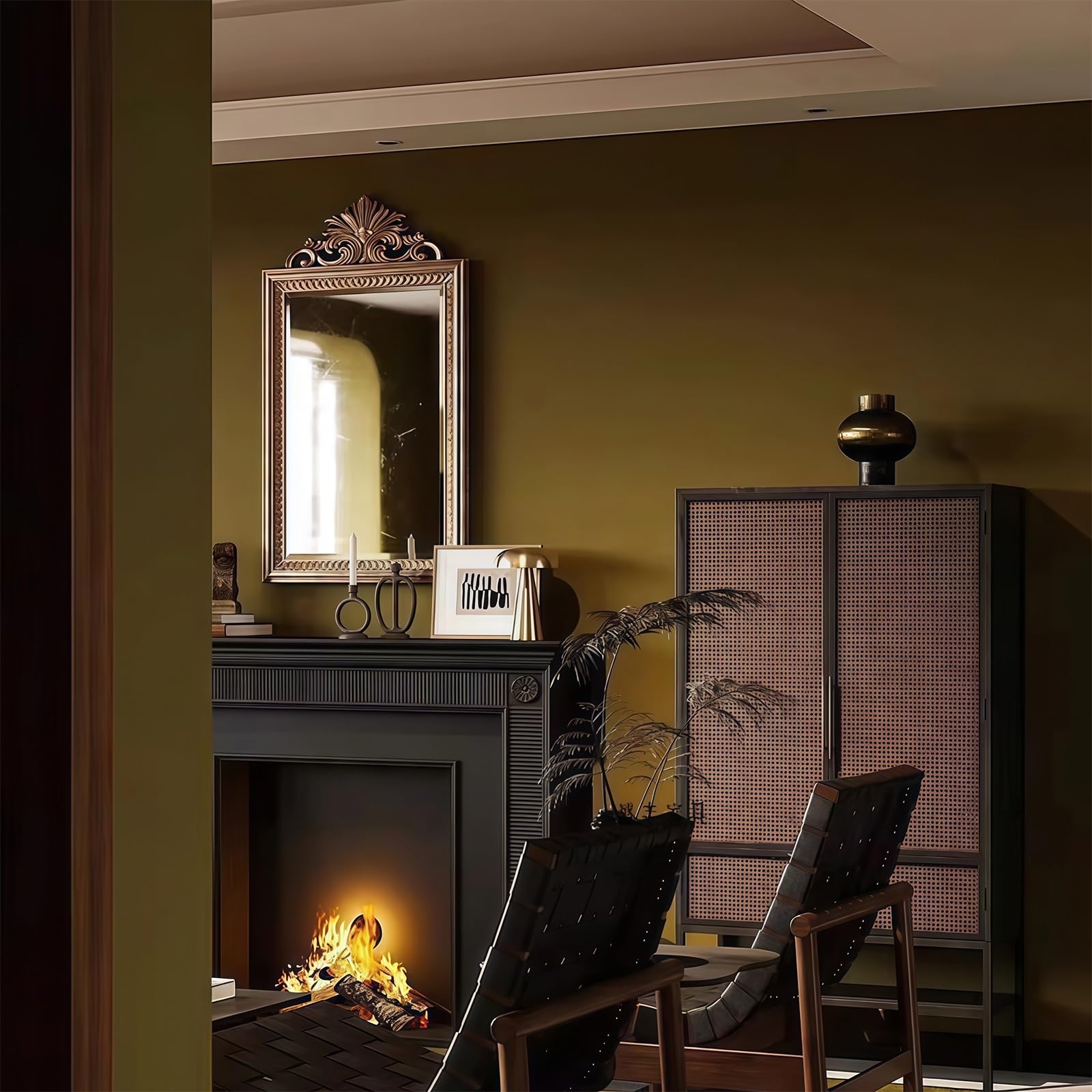 Intérieur Entourage de manteau cheminée traditionnel avec des accents rosaces décoratives(Petit)