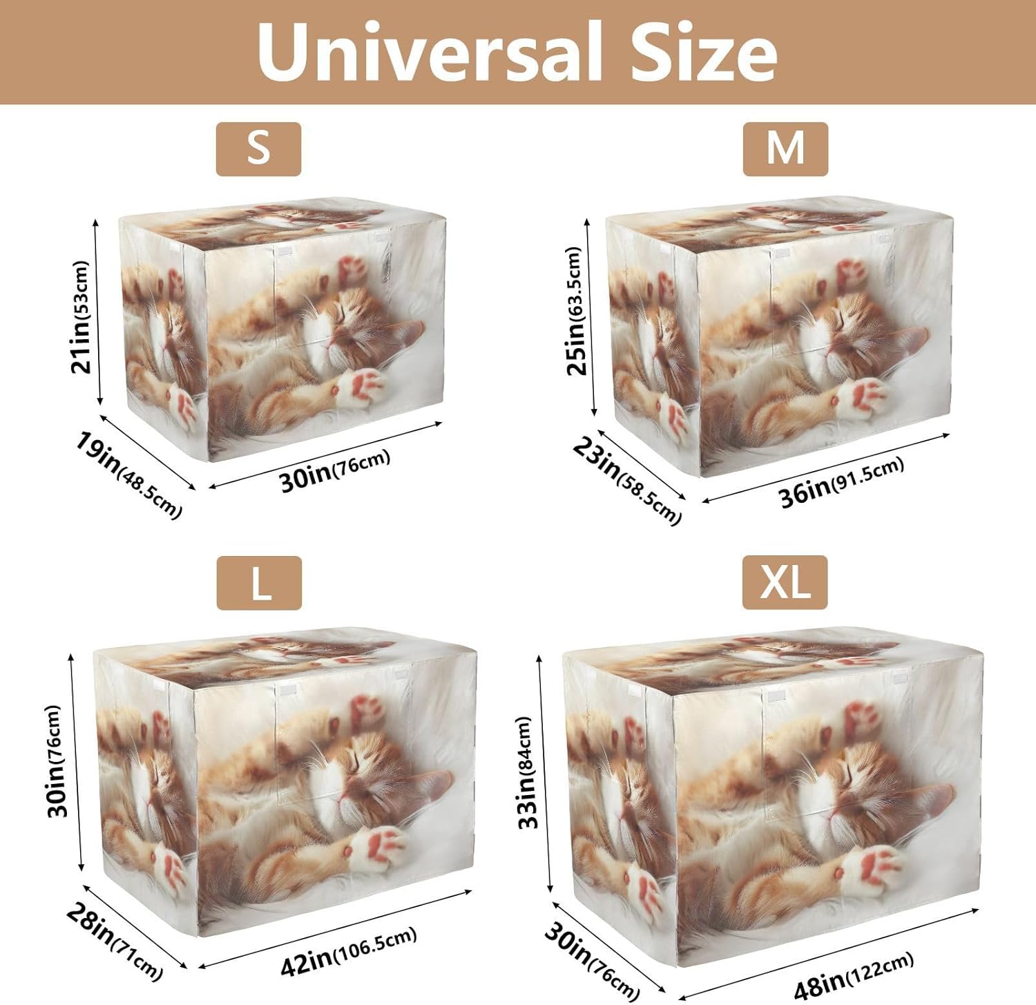 Cute Cat Kitten Print Pet Crate Cover with Roll-up Sides, Washable Crate Cover, Large