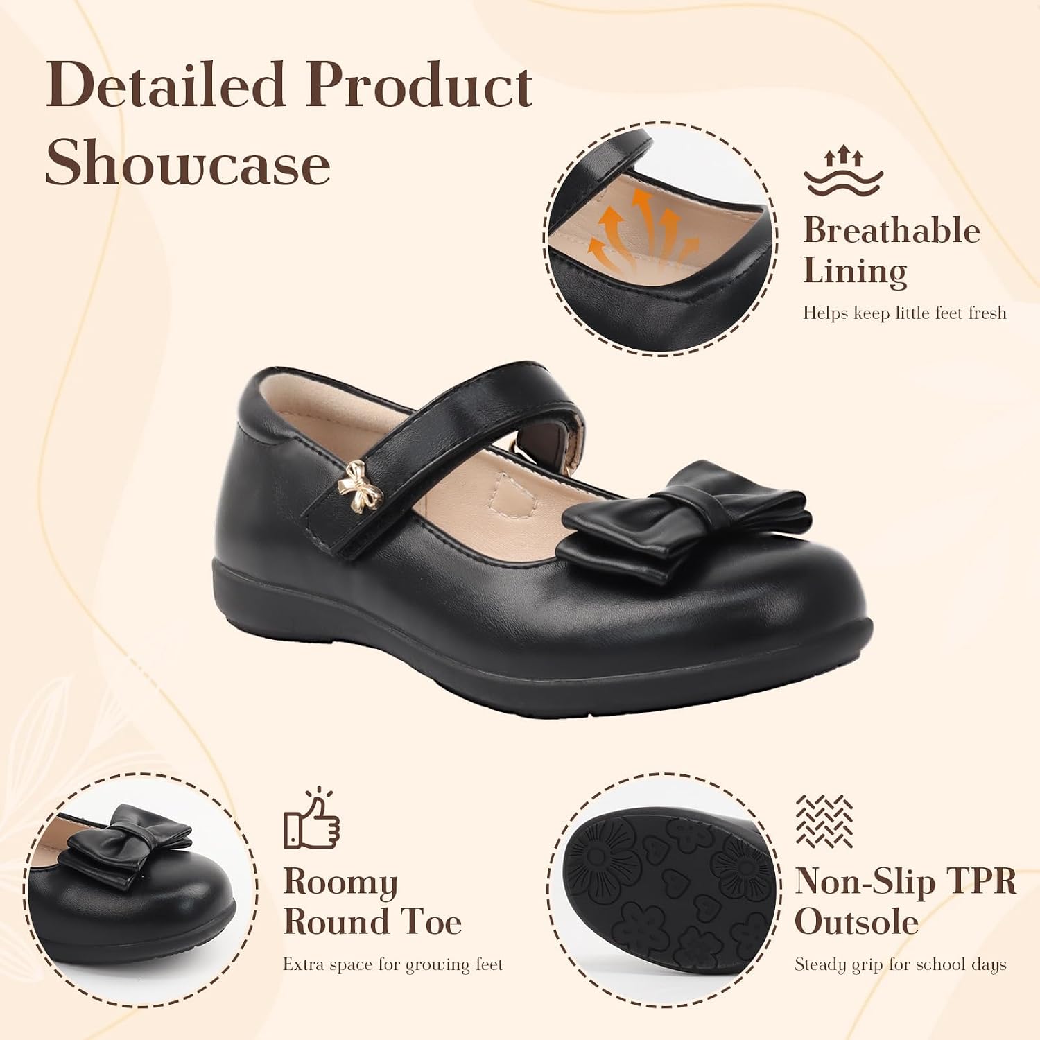 Girls Bow Mary Jane Shoes Black School Dress Shoes