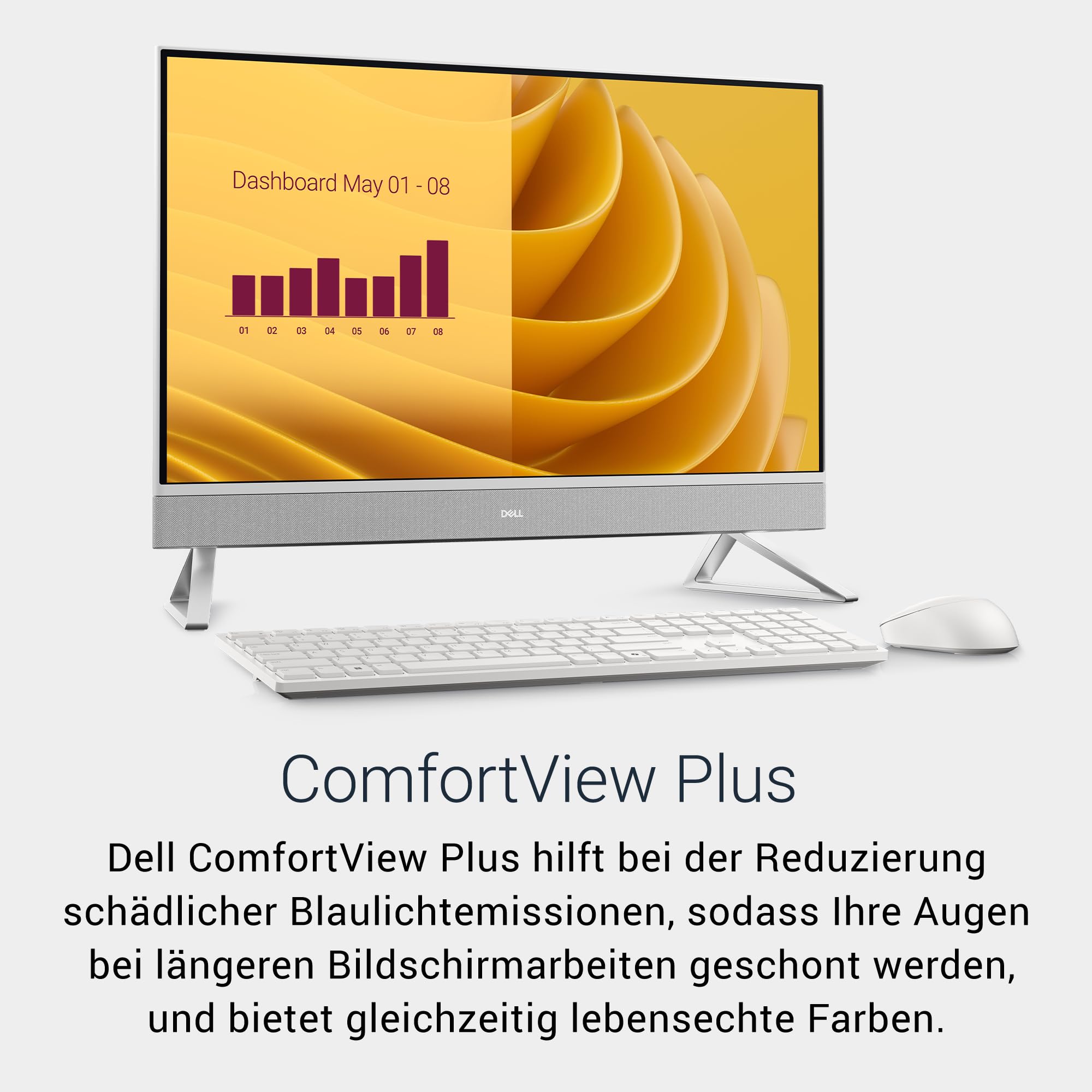 Dell Inspiron 27 All-in-One EC27250 – 27" FHD (1920 x 1080) IPS, Intel Core i5-1334U, Intel Iris Xe, 16 GB RAM, 512 GB SSD, Windows 11 Home, QWERTZ-Tastatur & kabellose Maus, Pearl White
