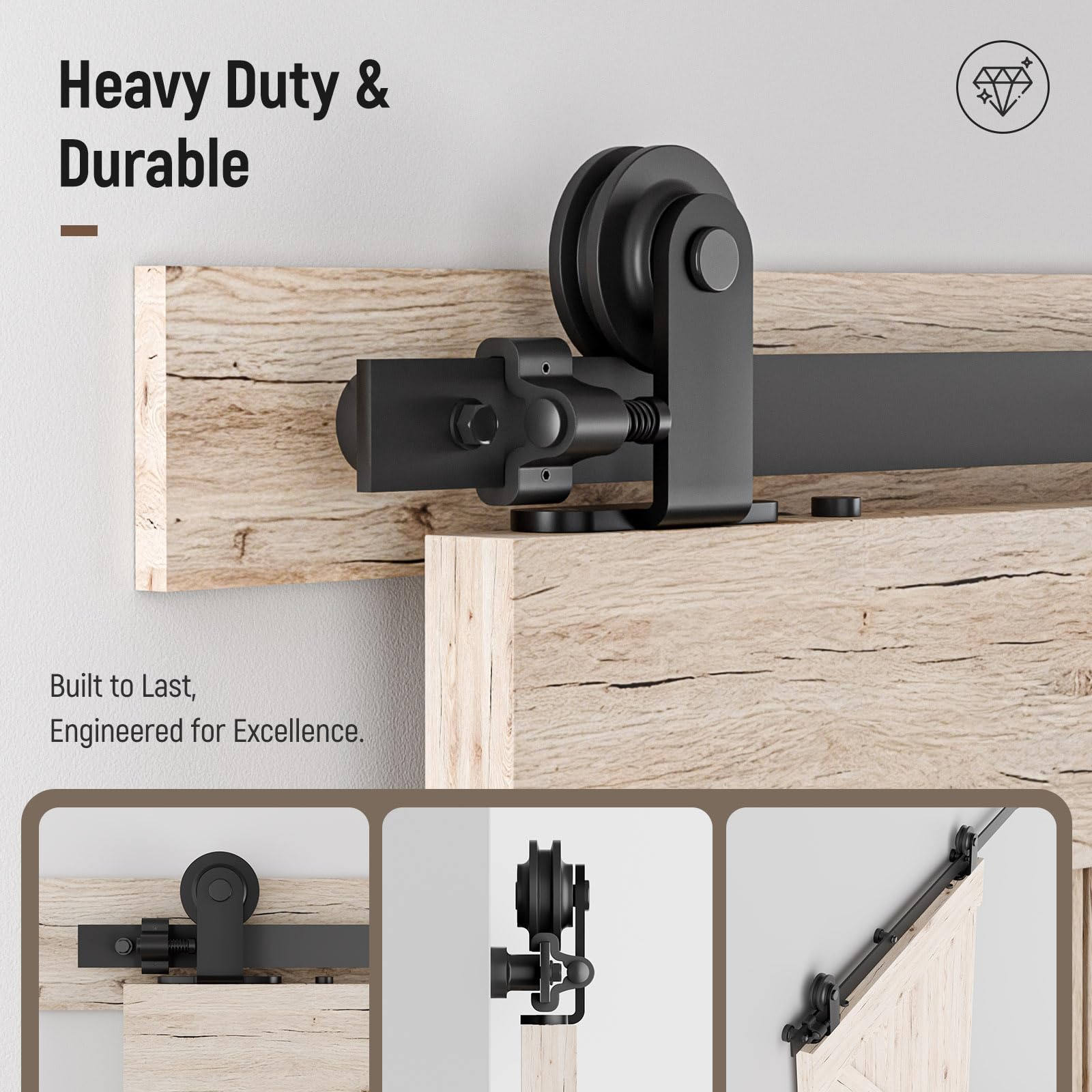 Rail Porte Coulissante 153cm Kit Roulette Suspendue Systeme Noir pour 1 Porte Coulissante Interieur 76cm Large, Petite Roue T-forme