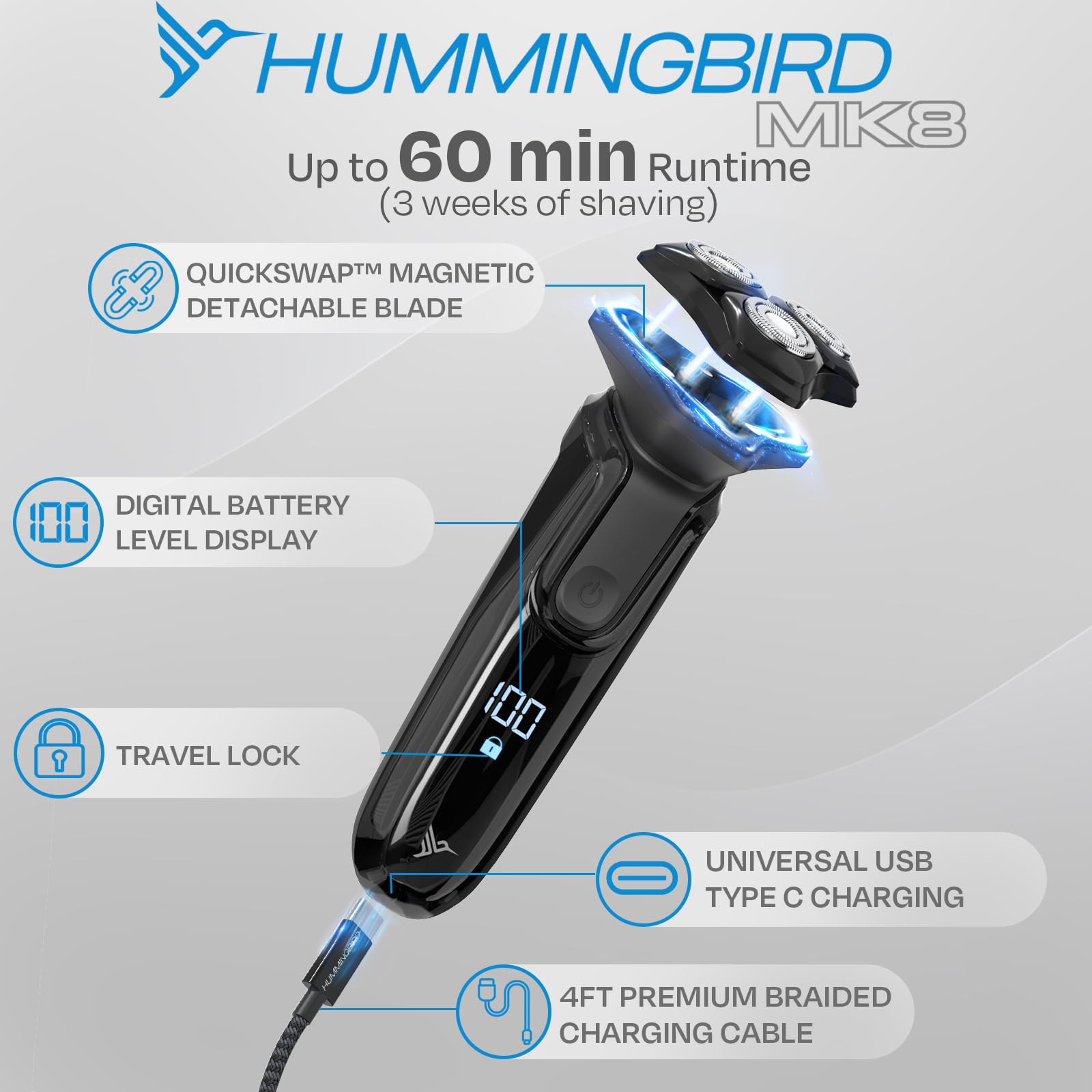 MK8 - Afeitadora facial giratoria de alta calidad, afeitadora eléctrica recargable en húmedo y seco con recortadora emergente, maquinilla de afeitar eléctrica para hombres, impermeable, 5