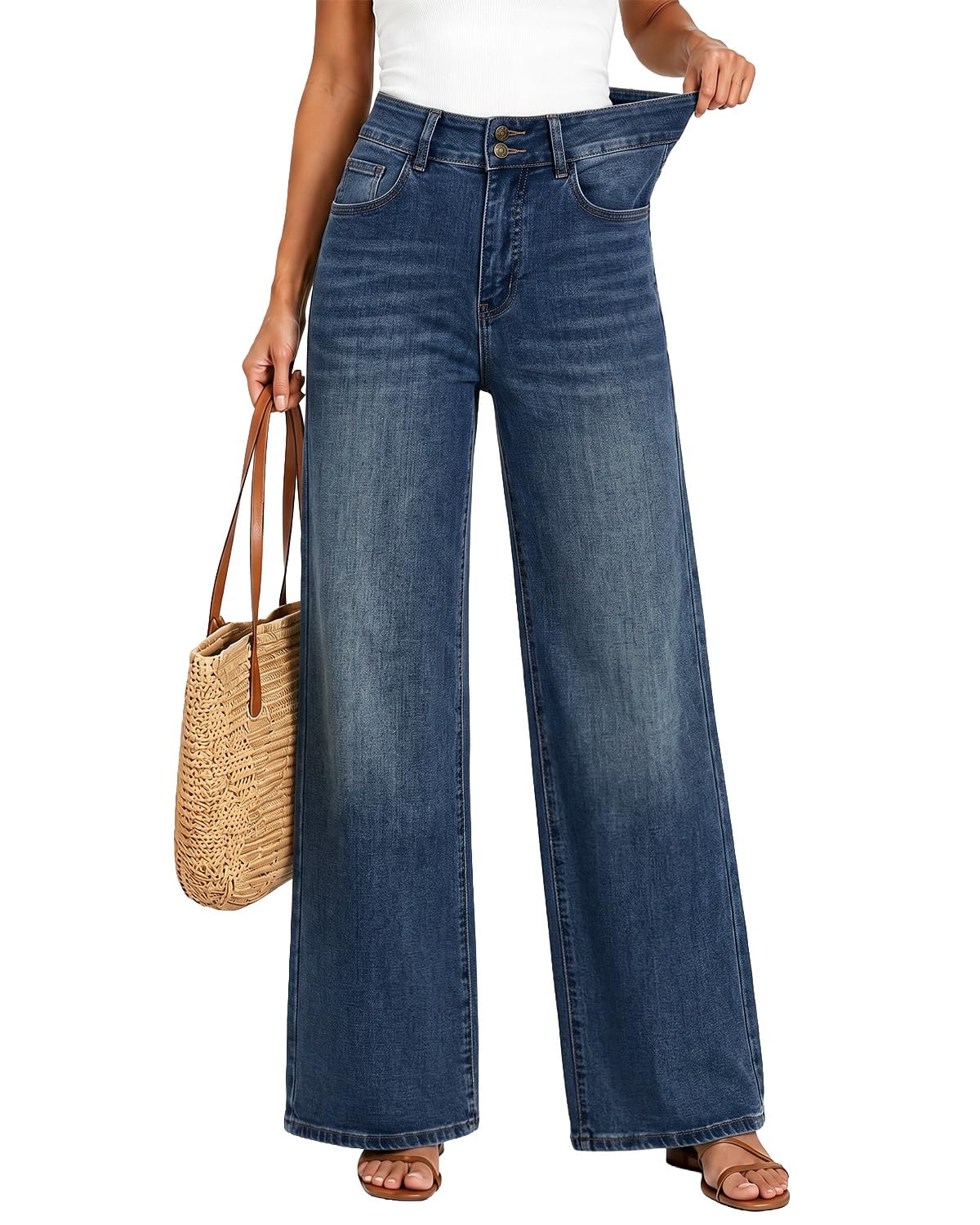 Women's High Waisted Wide Leg Jeans Stretchy Baggy Pants