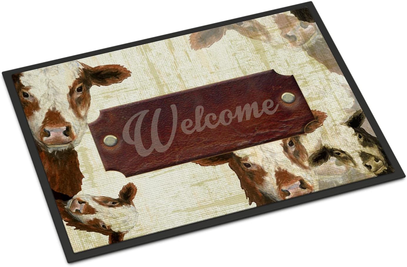 Caroline's Treasures SB3065JMAT Welcome Cow Doormat 24x36 Front Door Mat Indoor Outdoor Rugs for Entryway, Non Slip Washable Low Pile, 24H X 36W