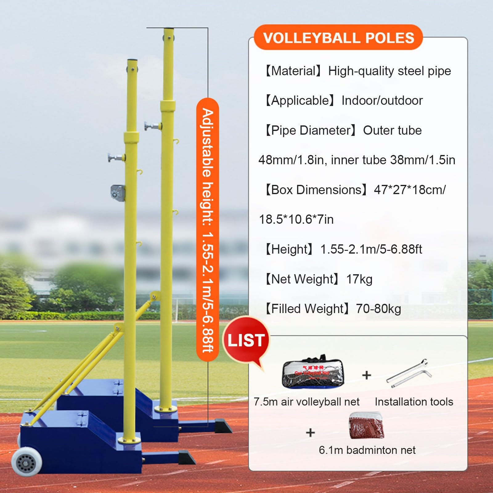 Rete da badminton e pallavolo, altezza regolabile 1,5-2,1 m, rete portatile autoportante per sport indoor o outdoor, ideale per attività in giardino o in spiaggia