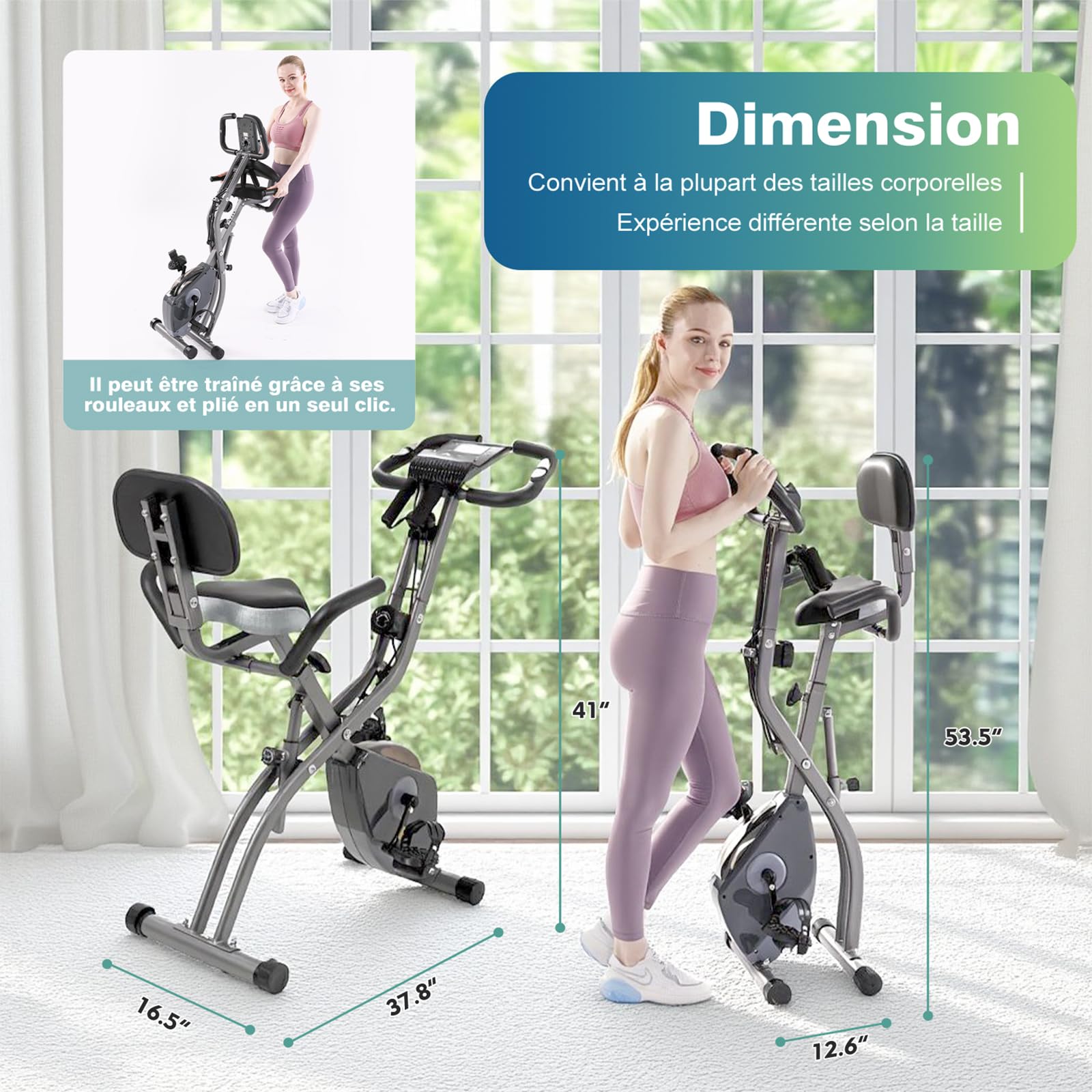 Vélo d'appartement pliable avec 10 niveaux de résistance magnétique réglable | Vélo stationnaire pliable droit et incliné est le vélo d'entraînement parfait pour un usage domestique