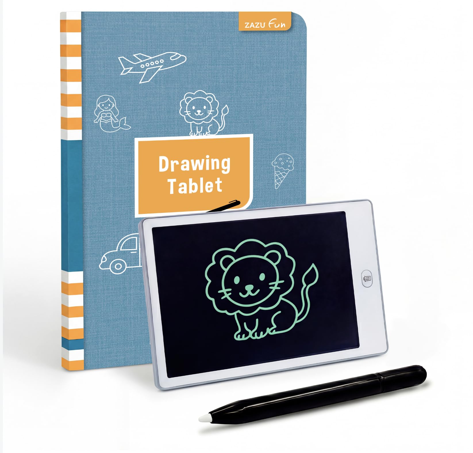 Zazu LCD Zeichentablet Kinder 8,5 Zoll mit 40 Vorlagenkarten & Stift – Maltablet mit Löschfunktion und Sperrtaste – Kreatives Lernspielzeug für Zuhause & unterwegs
