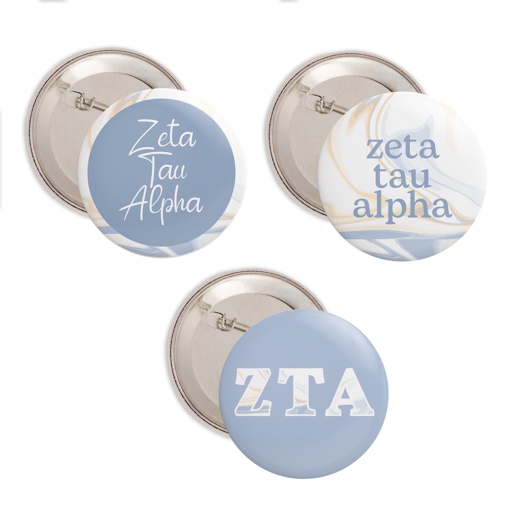 Zeta Tau Alpha Sorority Marble Variety Pack of Buttons Pin Back Badge 2.25-inch ZTA - Marble Pack