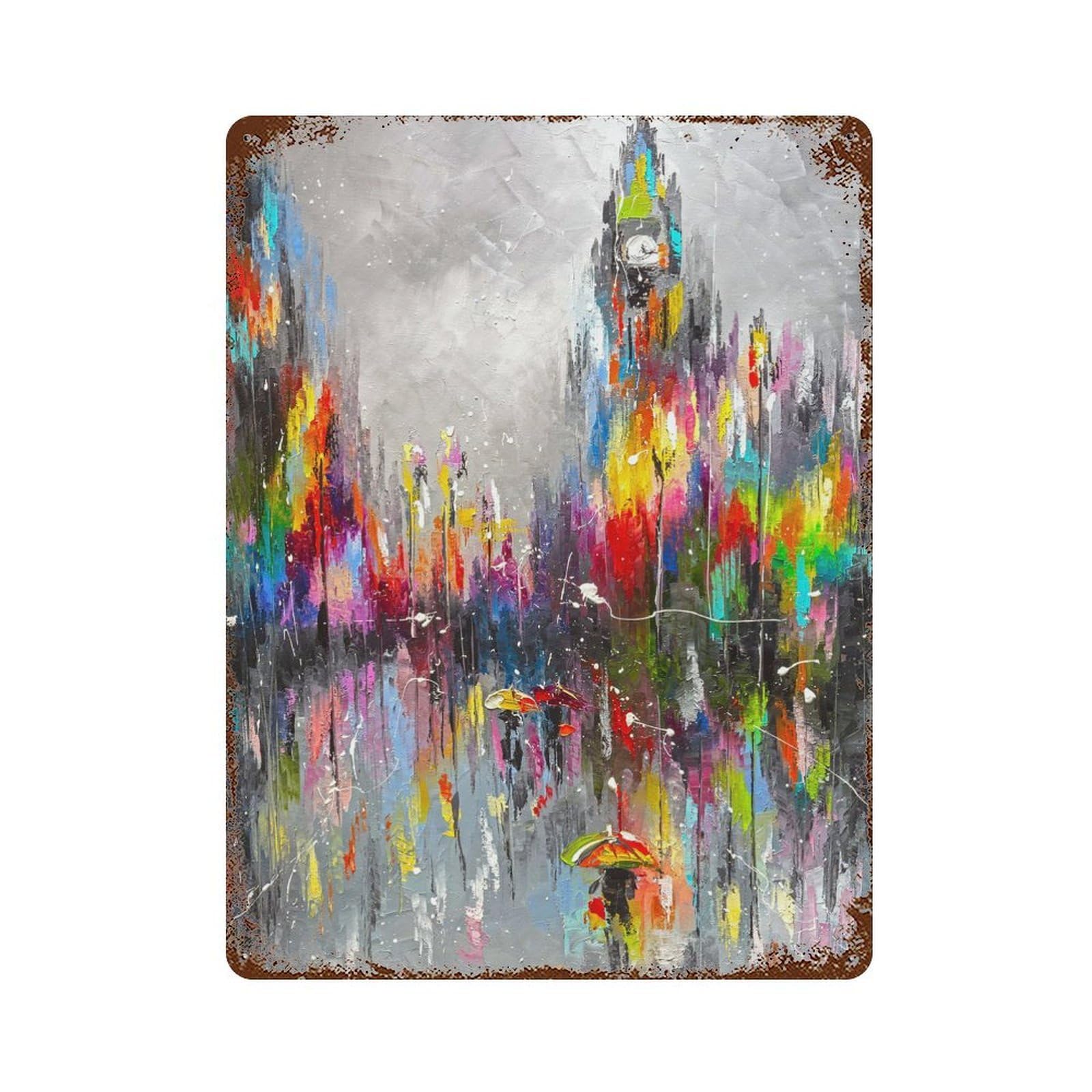 Rainy London Rustic Tin Plaque 15.7"x11.8", for Pub, Kitchen And Man Cave Decor, Vintage Wall Decor
