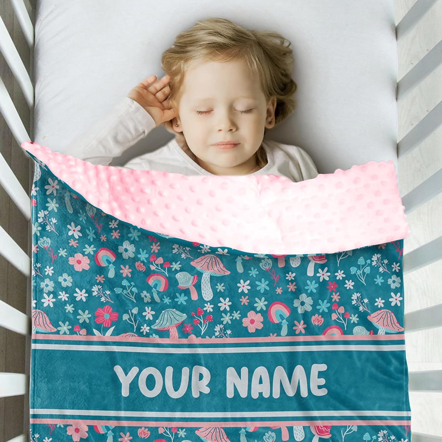 Personalized Baby Blankets for Girls, Custom Name Baby Blanket with Magic Mushrooms Theme, Soft Plush Receiving Blanket for Newborns Toddlers, Ideal for Baby Showers and Nursery Decor