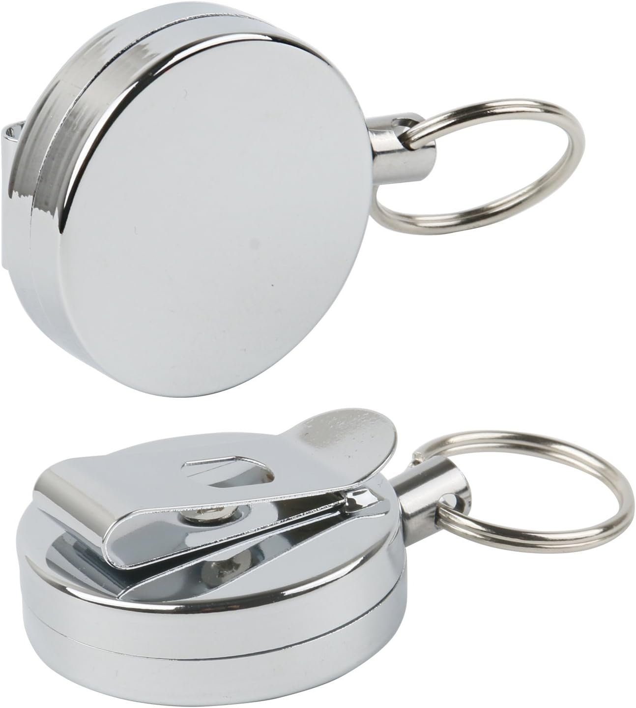 TRIXES Pack of 2 Retractable Round Key Ring Belt Clip for Keys and ID