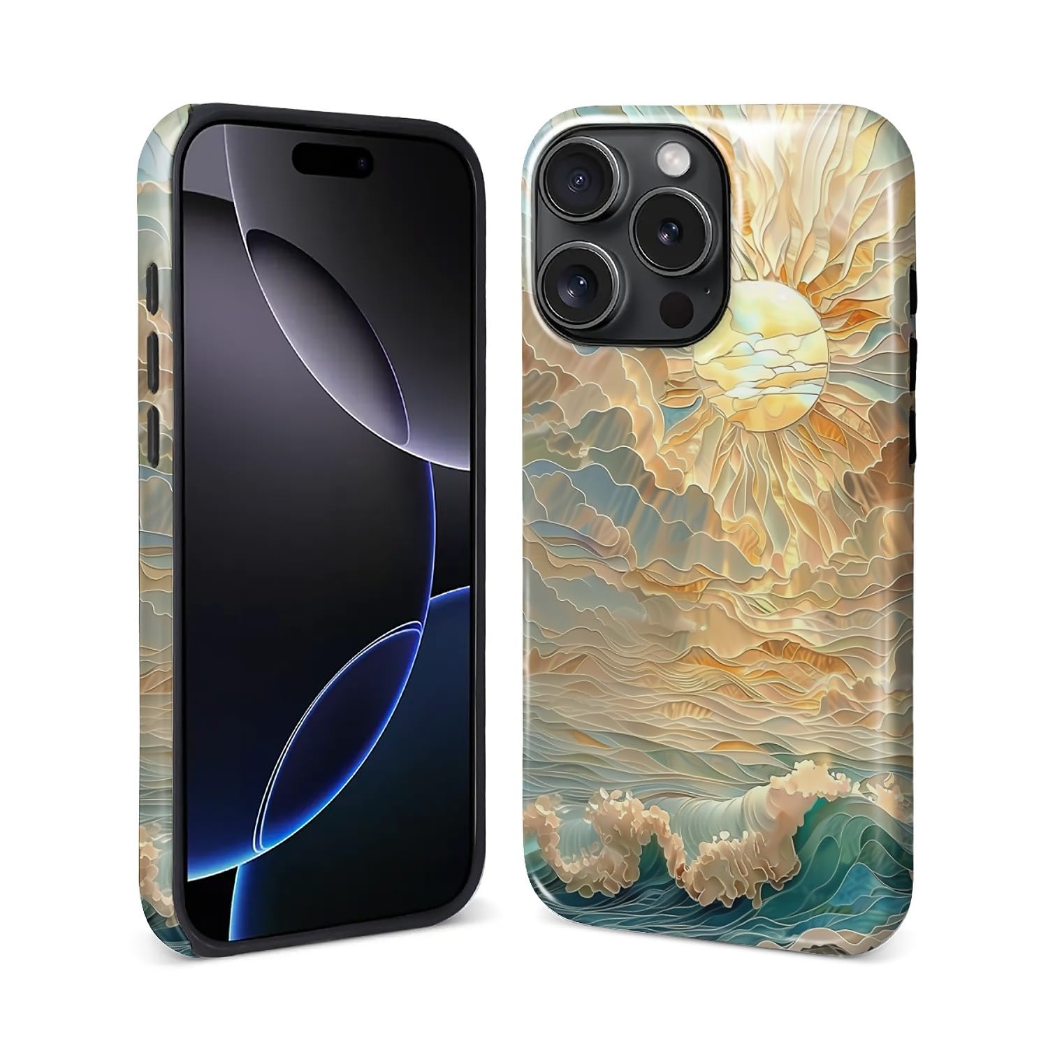 ZHEGAILIAN Magnetic Case for iPhone 15 Pro | Compatible with Magsafe Shockproof Hard Shell + Soft Silicone, Anti-Slip Grip & Drop Protection | Ocean