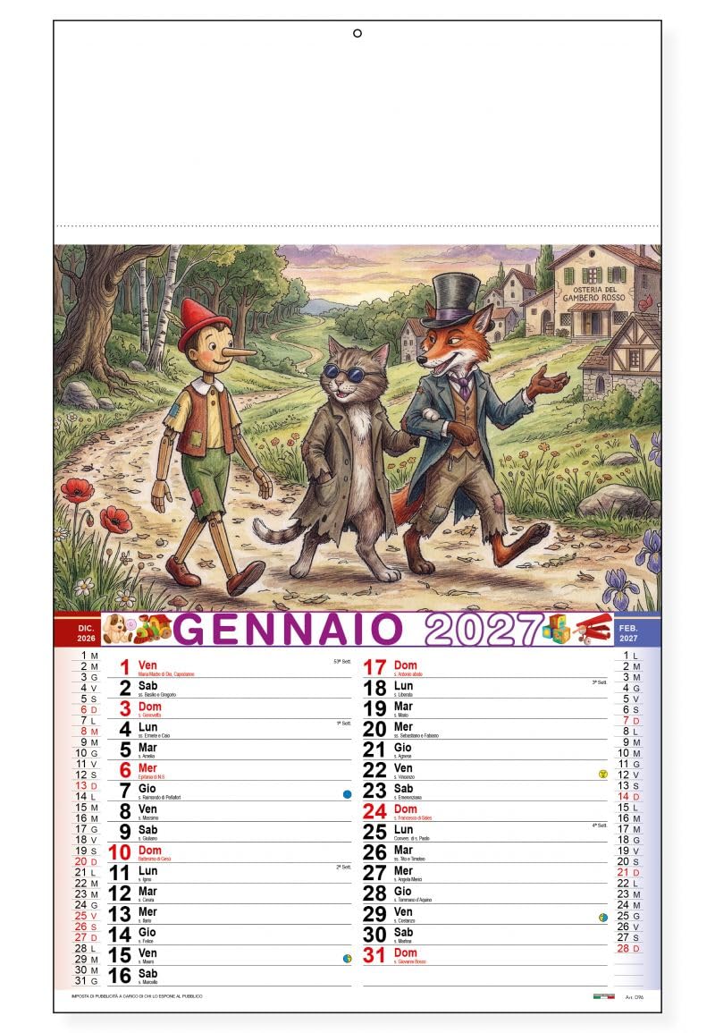 100 Calendari Da Parete 2027 - Calendario trimestrale Fiabe - 28,8x47 - personalizzati con logo - Personalizzabile - Collezione 2027-100 pezzi