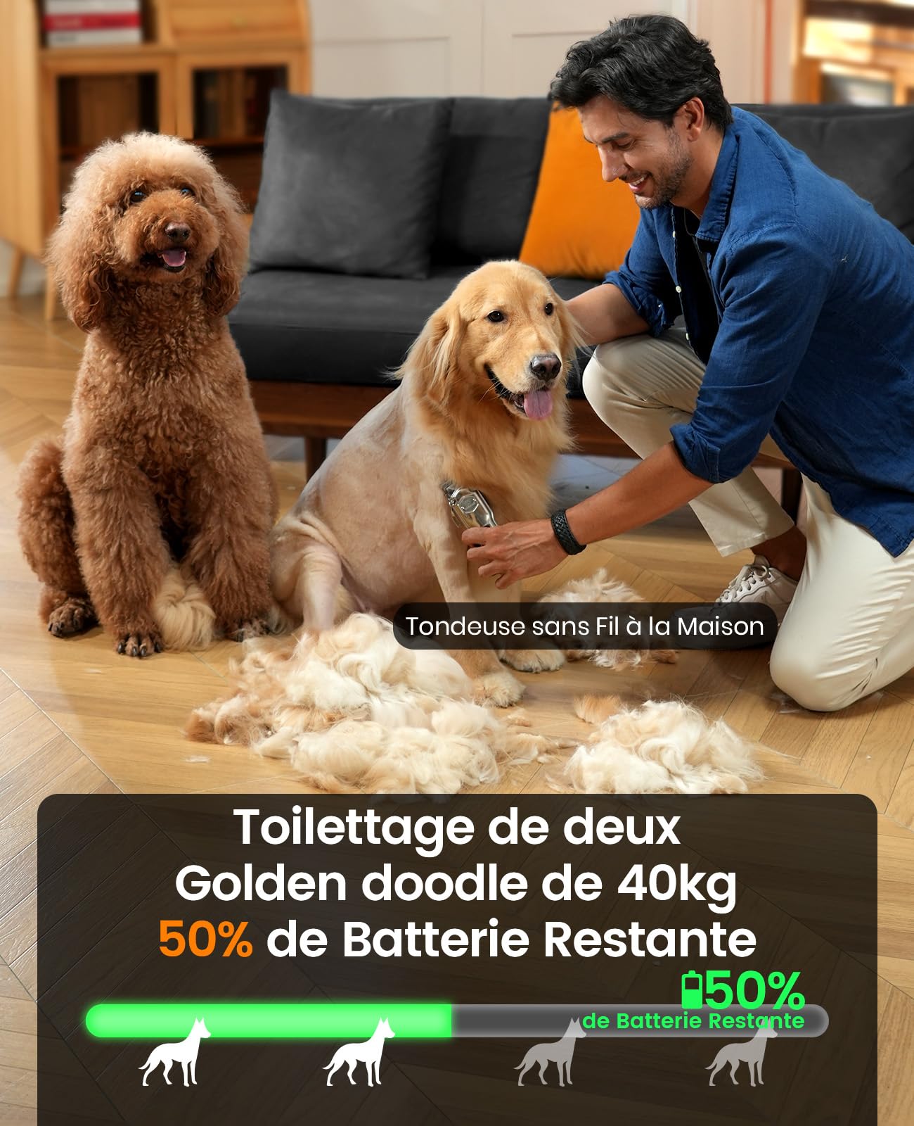 Oneisall Tondeuse pour Chien Silencieuse avec Peignes de Guidage en Métal, Tondeuse Chien Professionnelle sans Fil, Hautes Performances pour Poils Épais/Frisés/Fins/Longs/Ondulés (Argent)
