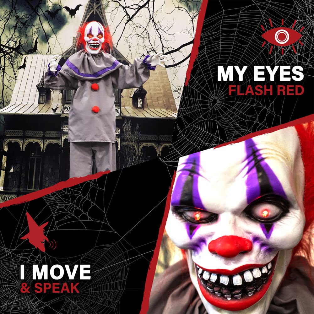 Haunted Hill Farm 5-Ft. Grins The Animated Clown | Indoor or Covered Outdoor Halloween Decoration | Battery Operated | Festive Holiday Decor | HHCLOWN-23FLSA, Multicolor