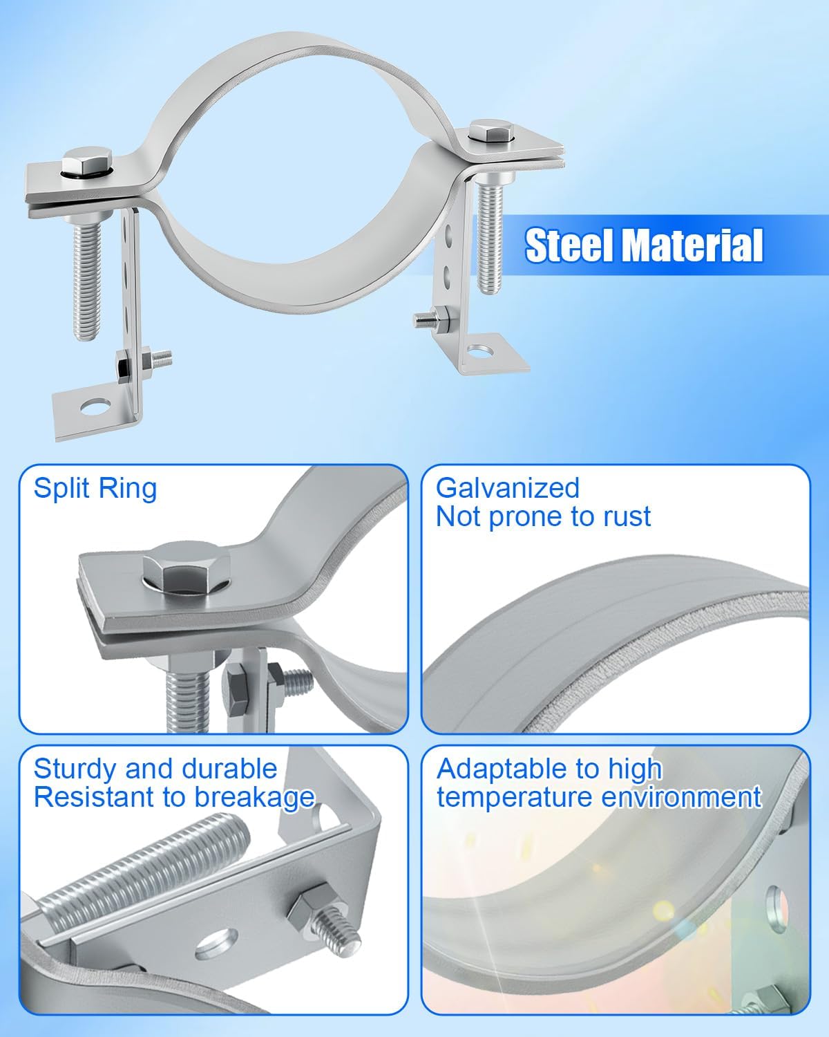 4 Inch Adjustable Pipe Bracket, B Vent Wall Bracket Chimney Pipe Support Clamp Round Gas Vent Strap, Heavy Duty Split Ring Hanger, 2 Pieces