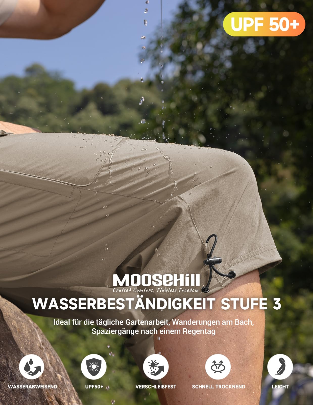 Moosehill Short 3/4 pour homme, cargo, bermuda, short de plein air, 6 poches, léger, imperméable, pantalon cargo, pantalon de randonnée, pantalon de travail, VTT, sports de plein air, short d'été