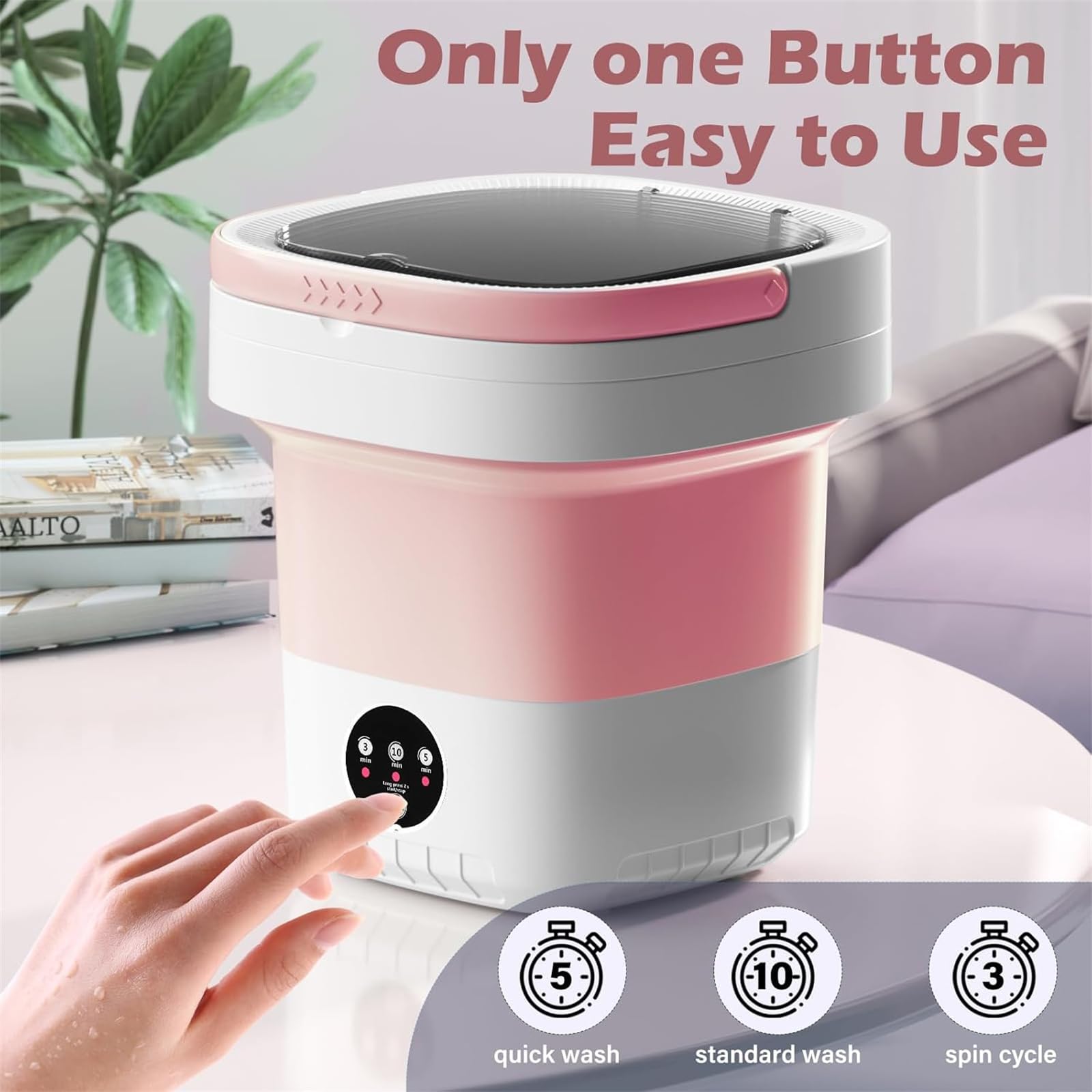 Mini lavatrice da 12 l, lavatrice portatile con cestello di centrifuga rimovibile pieghevole e compatta, 3 modalità tattili per appartamenti, dormitori e campeggio, rosa