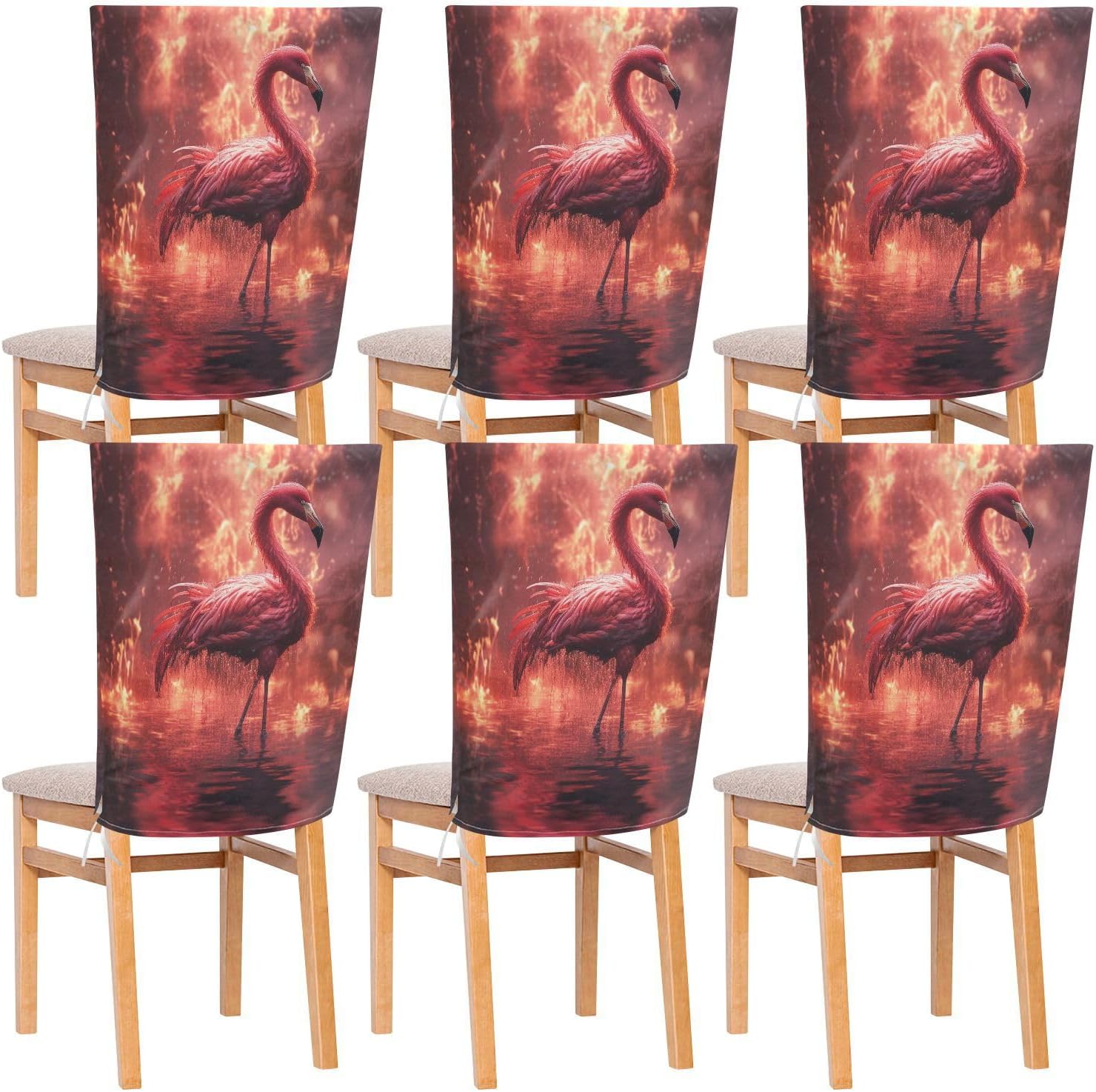 ALAZA Fantasy Flamingo Chair Back Cover Set of 6, Washable Reusable Removable Chair Slipcovers Decorative Chair Cover for Home Kitchen Wedding Party